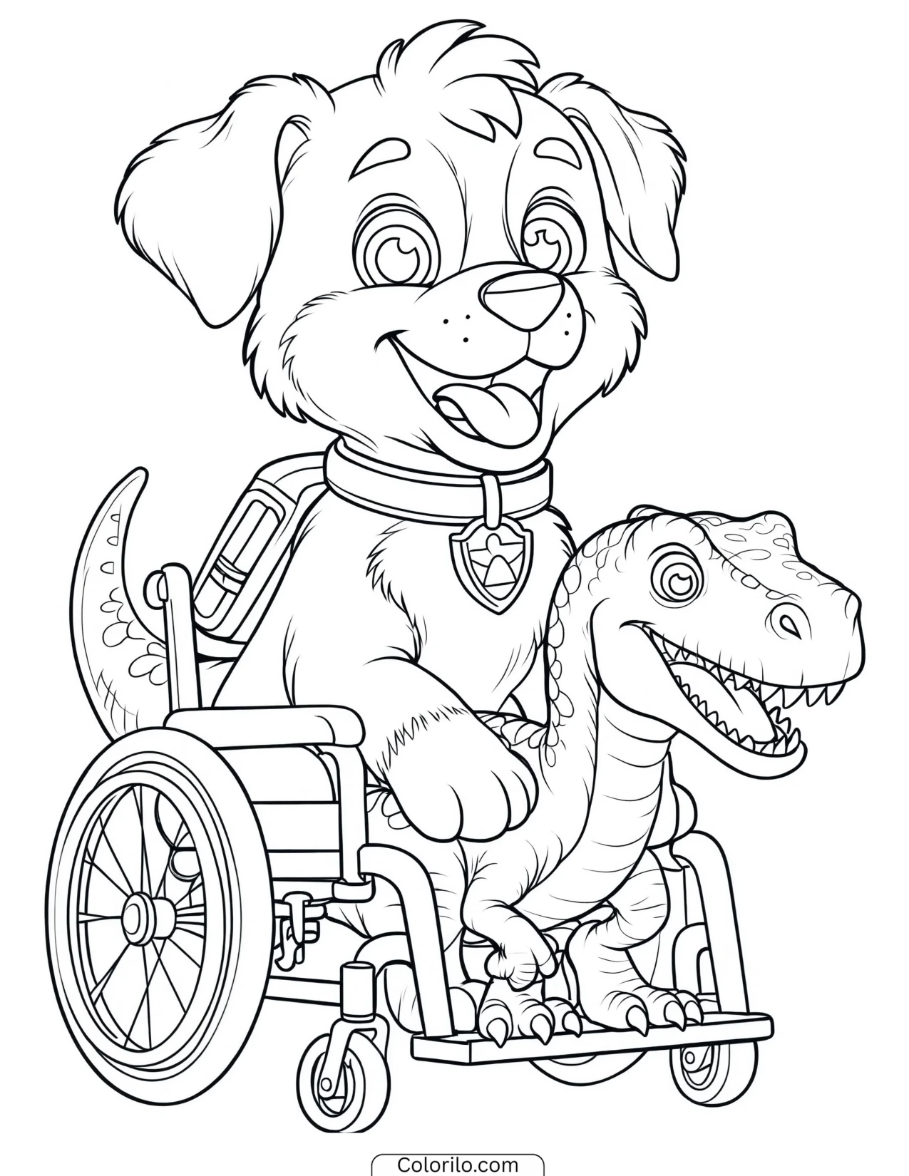 Rex riding a baby dinosaur coloring page