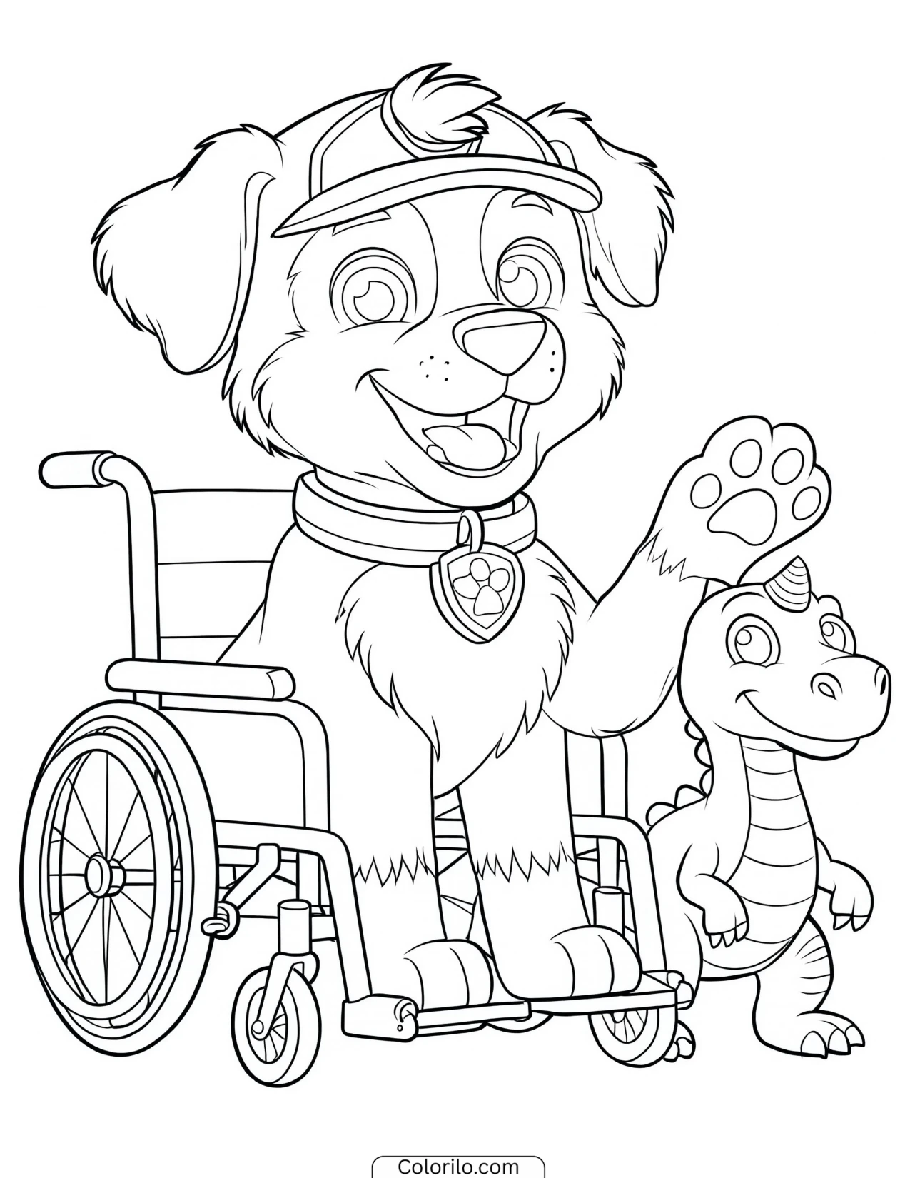 Rex beside a baby dinosaur coloring page