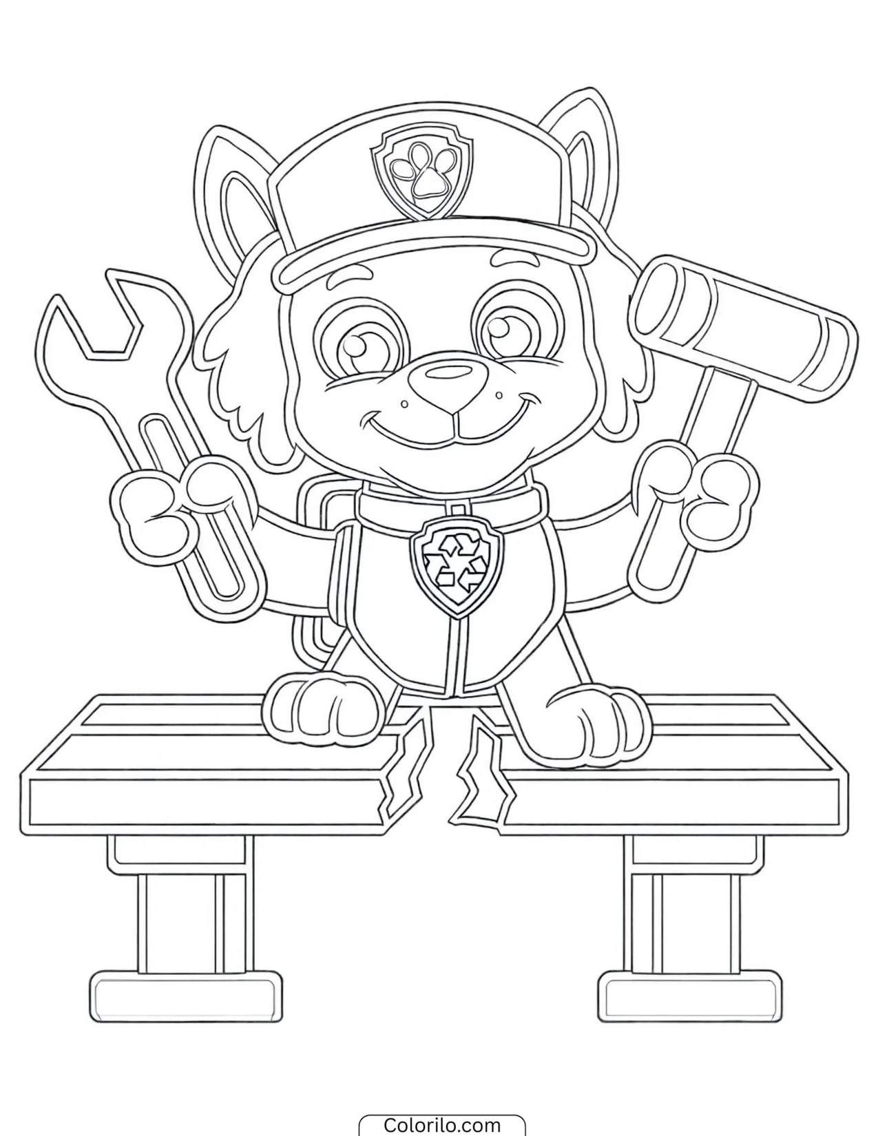 Rocky repairing a broken bridge coloring page