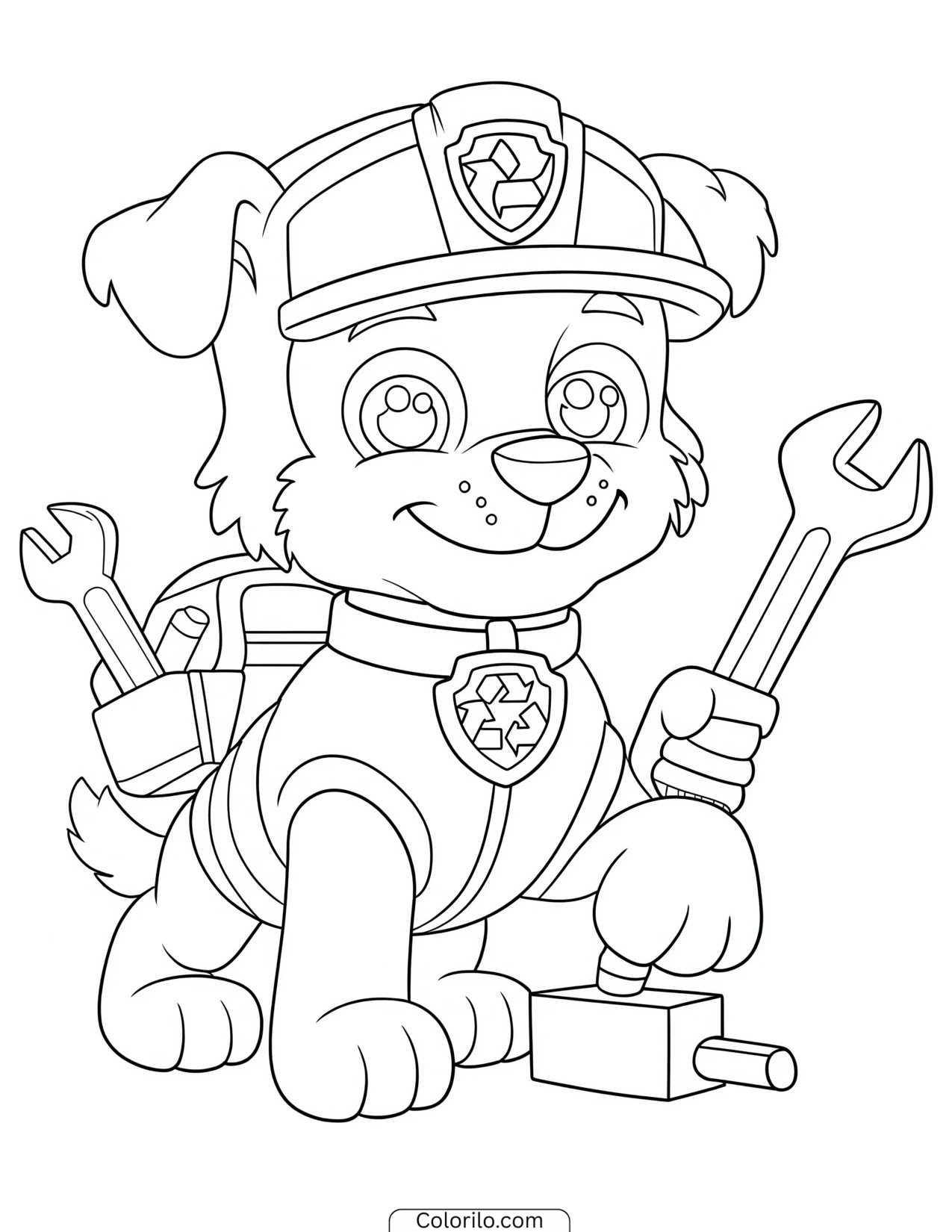 Rocky the recycling pup with his bin coloring page