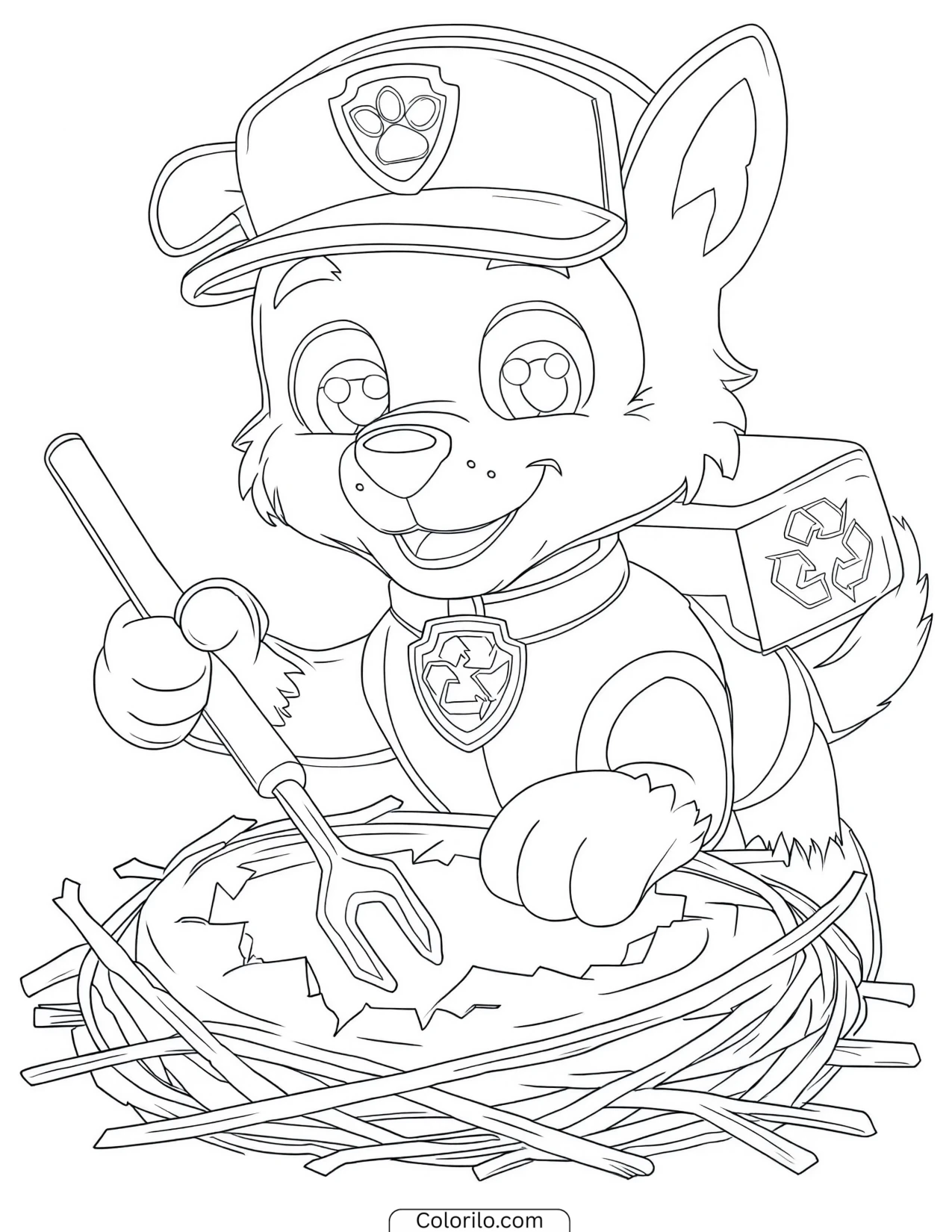 Rocky repairing a dinosaur nest coloring page