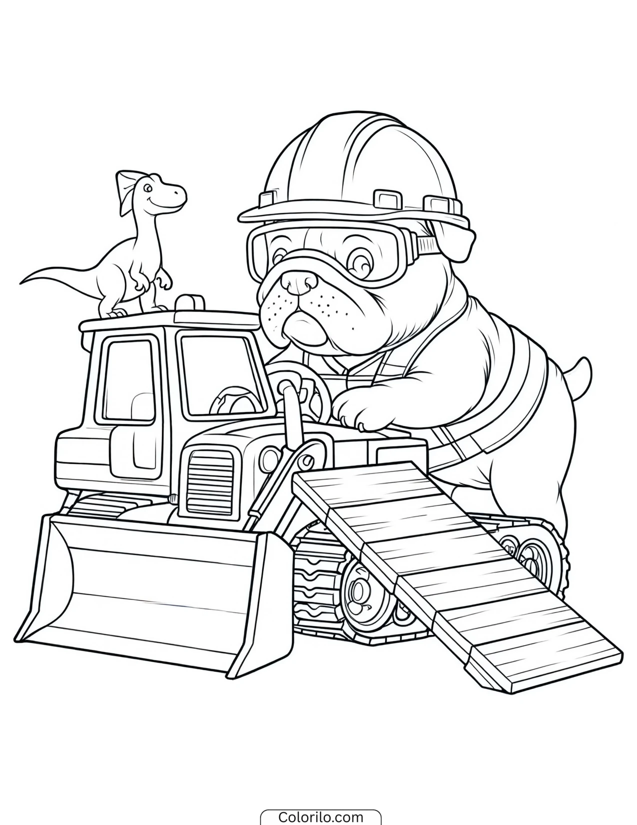 Rubble building a ramp for a dinosaur coloring page