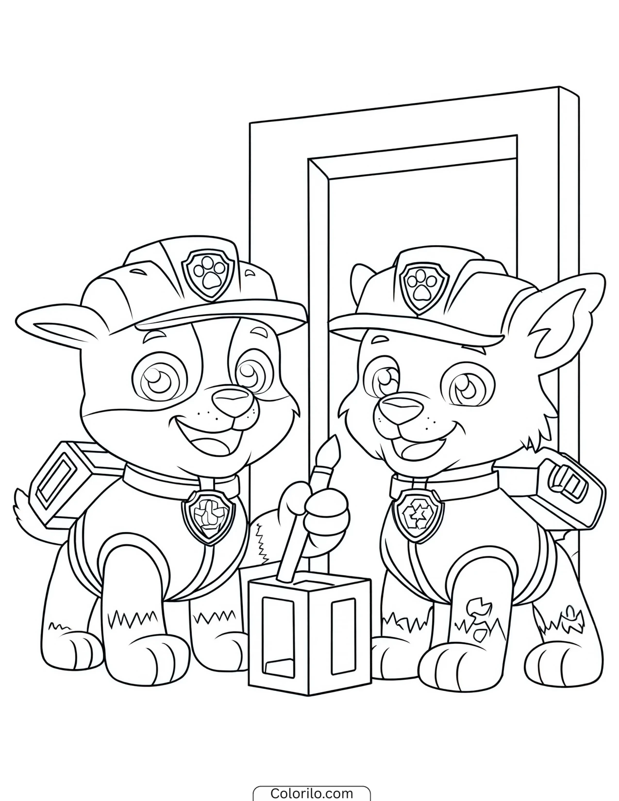 Rubble and Rocky building together coloring page