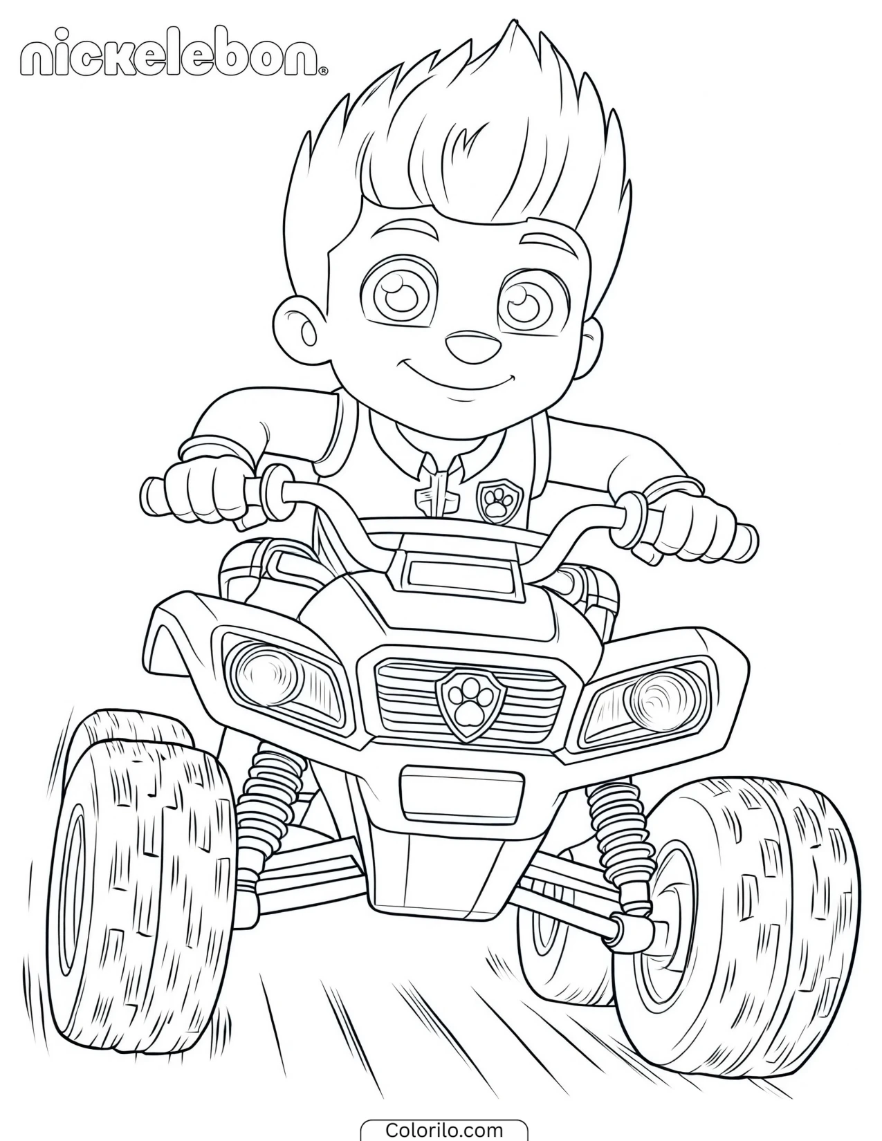 Ryder racing on his ATV coloring page