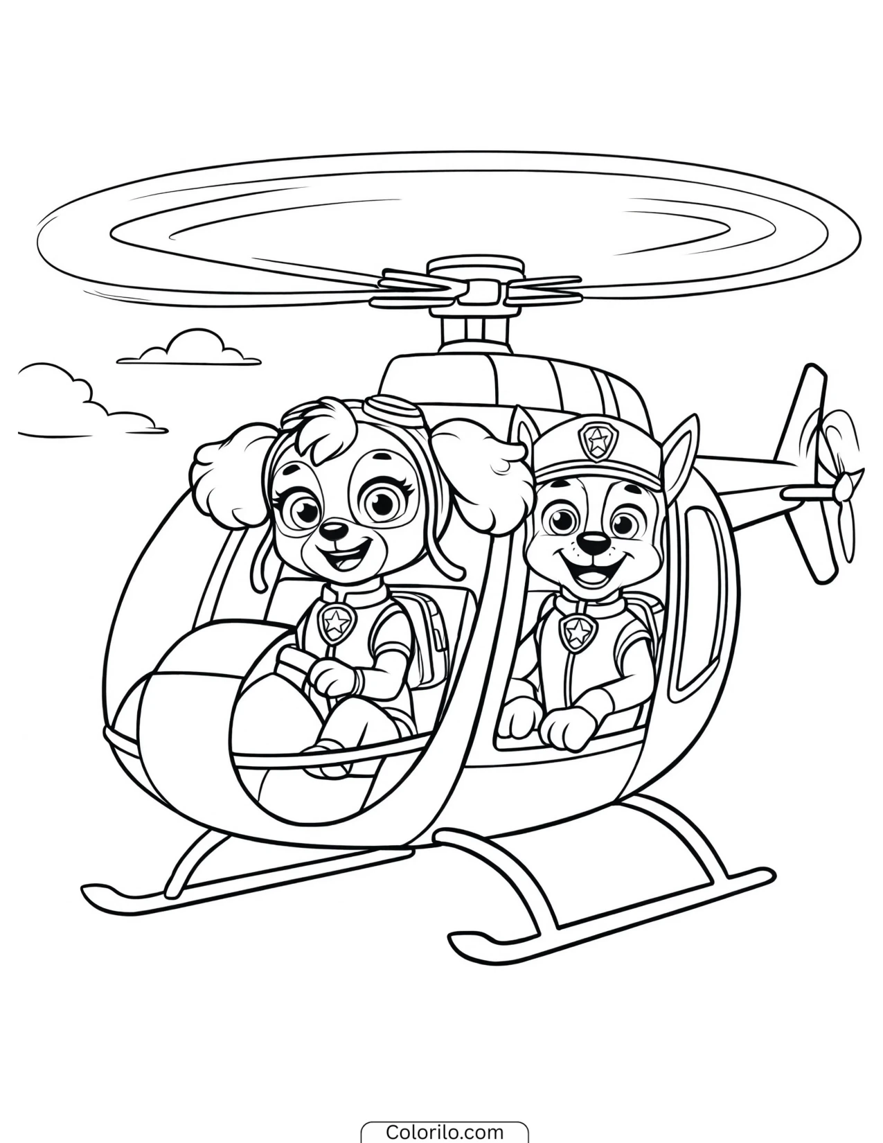 Skye and Chase in the helicopter together coloring page