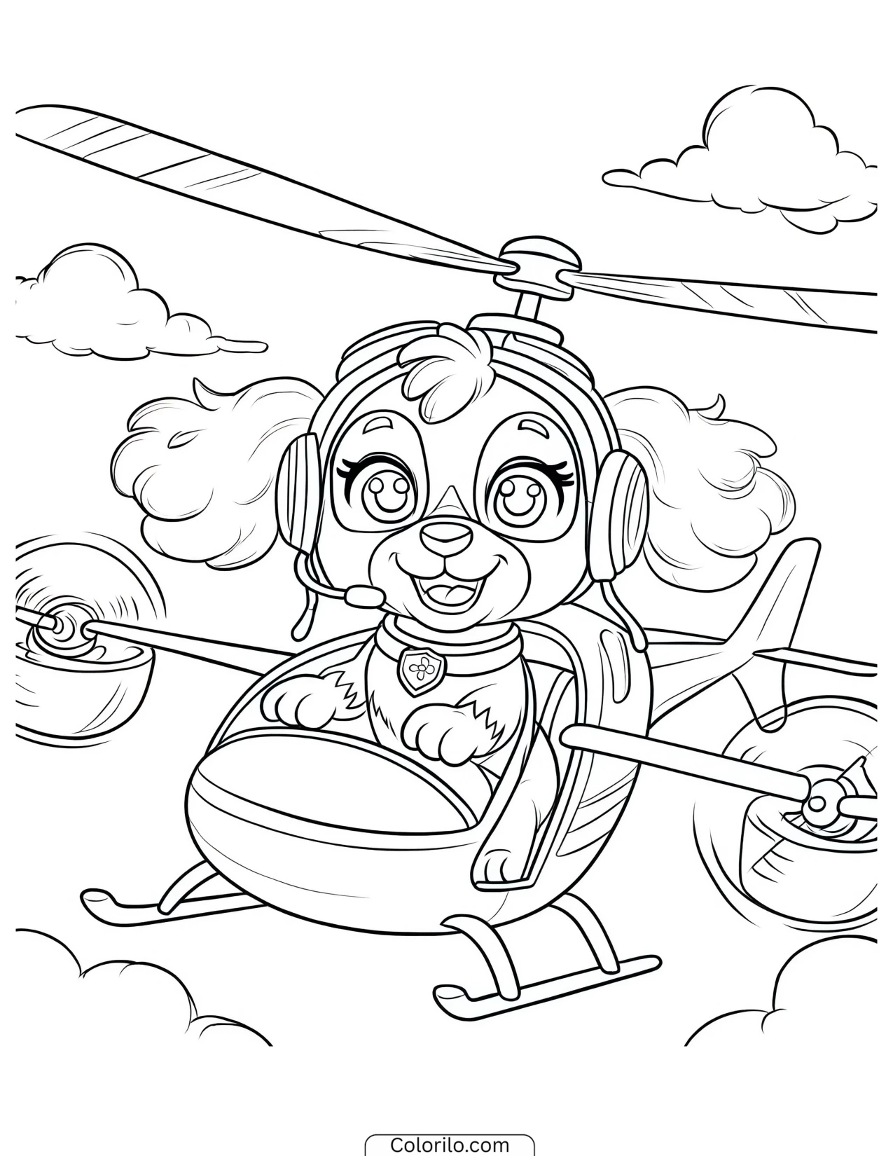 Skye ready to fly in her pilot gear coloring page