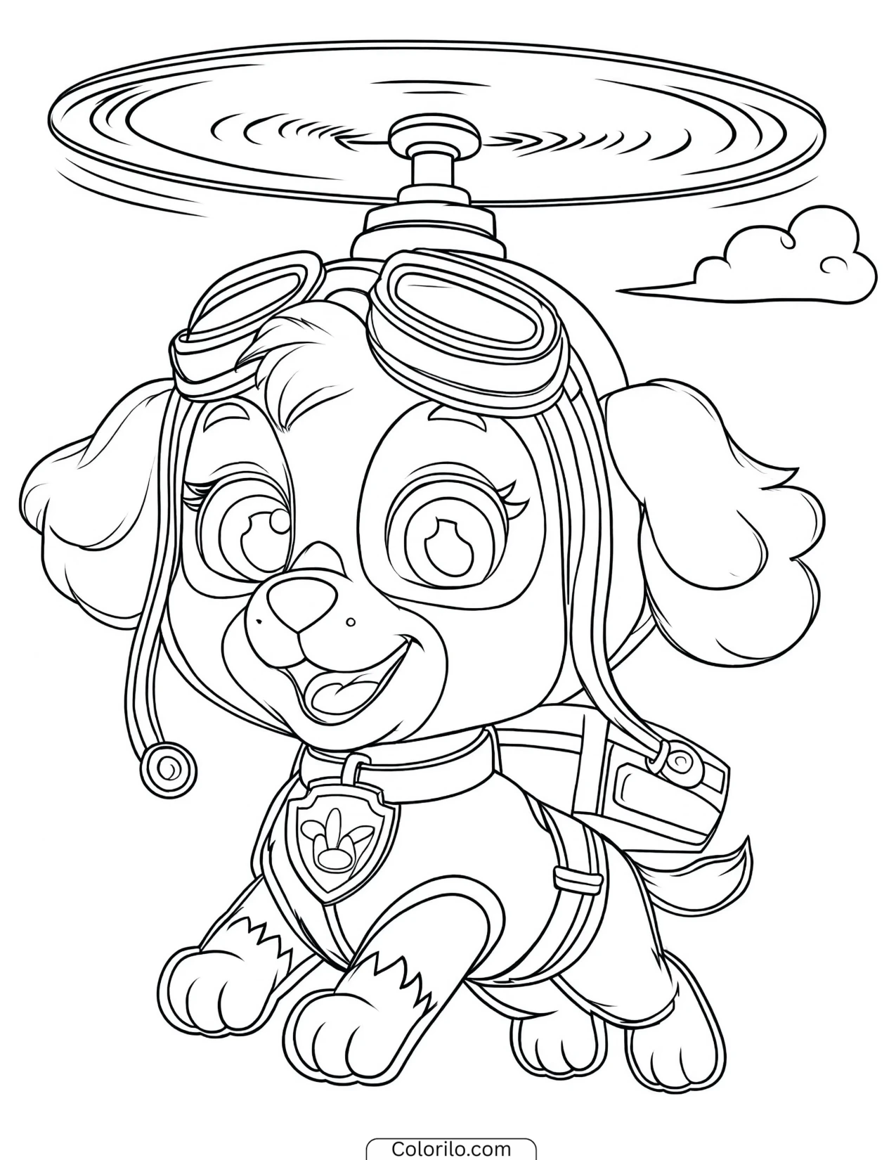 Skye taking off in her helicopter coloring page