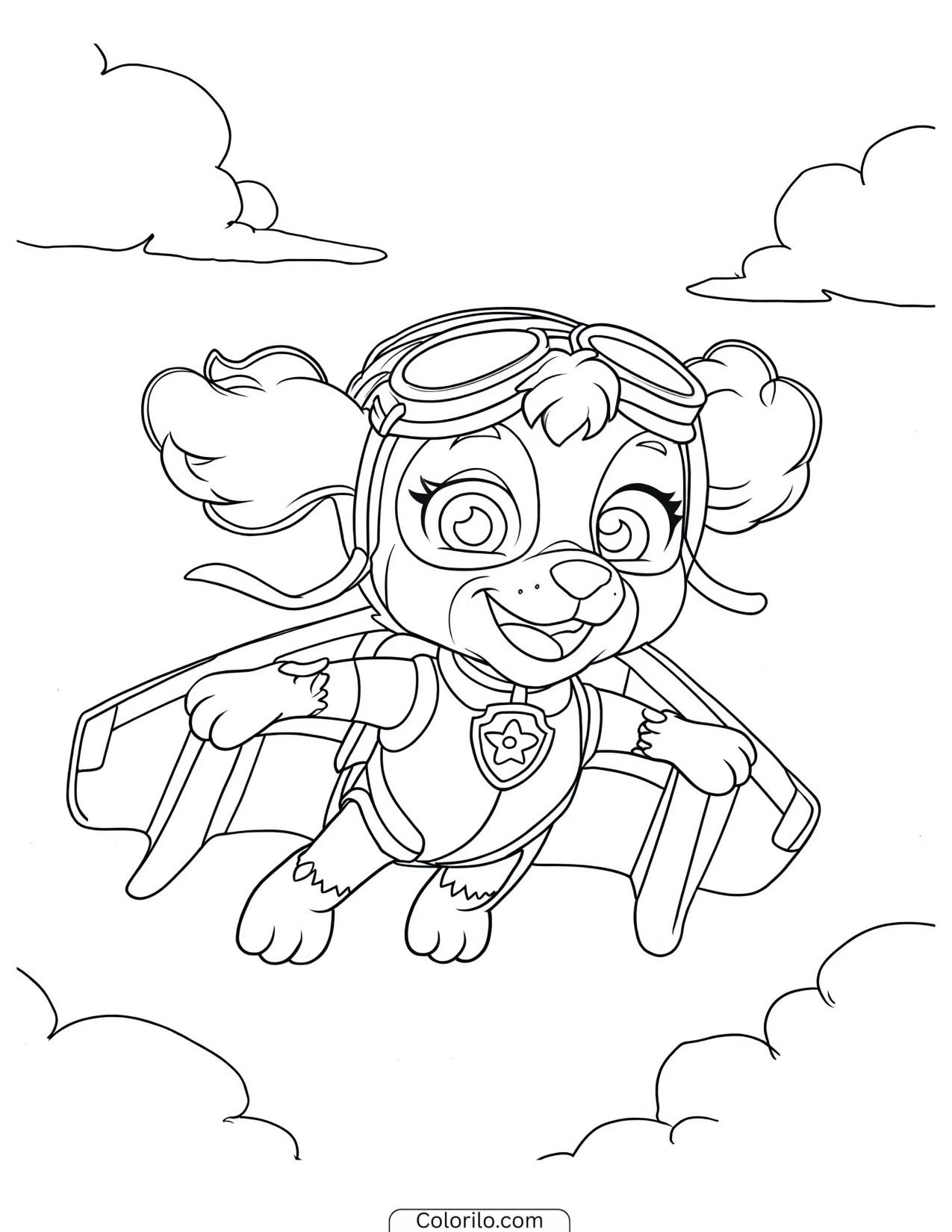 Skye gliding in her wingsuit coloring page