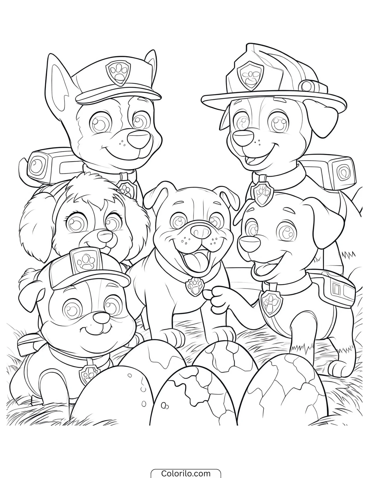The team discovering a nest of dinosaur eggs coloring page