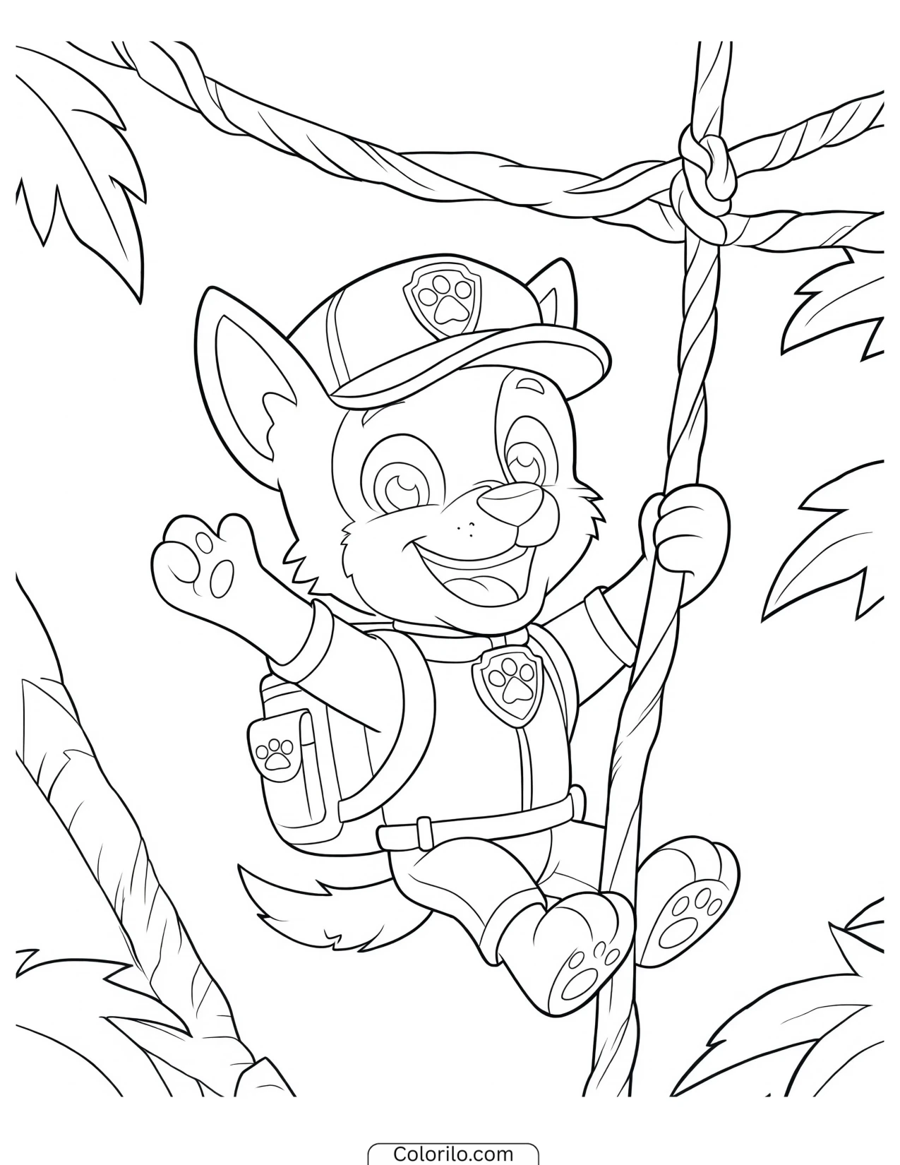Tracker swinging through the jungle canopy coloring page