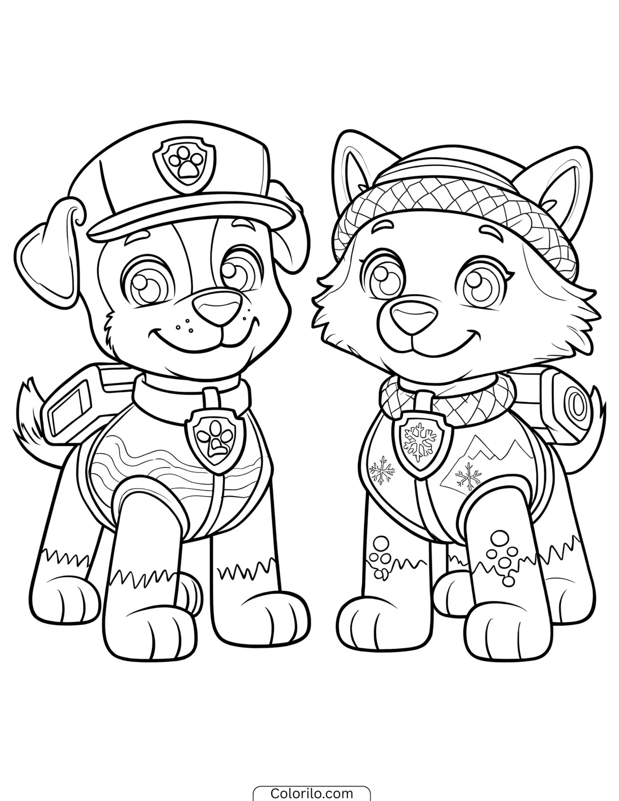 Zuma and Everest on a rescue together coloring page