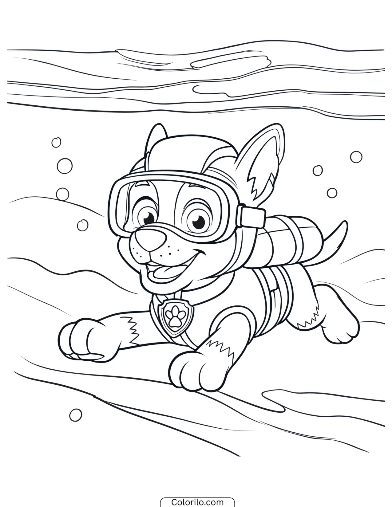 Zuma scuba diving underwater coloring page