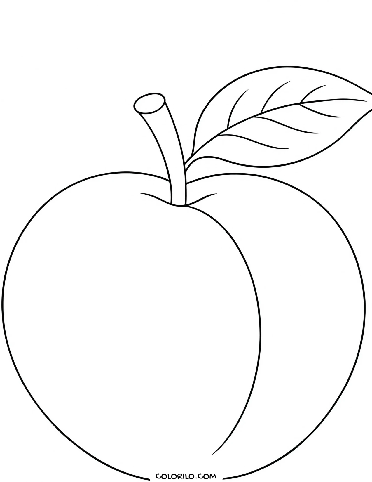 A peach with its stem and leaf coloring page