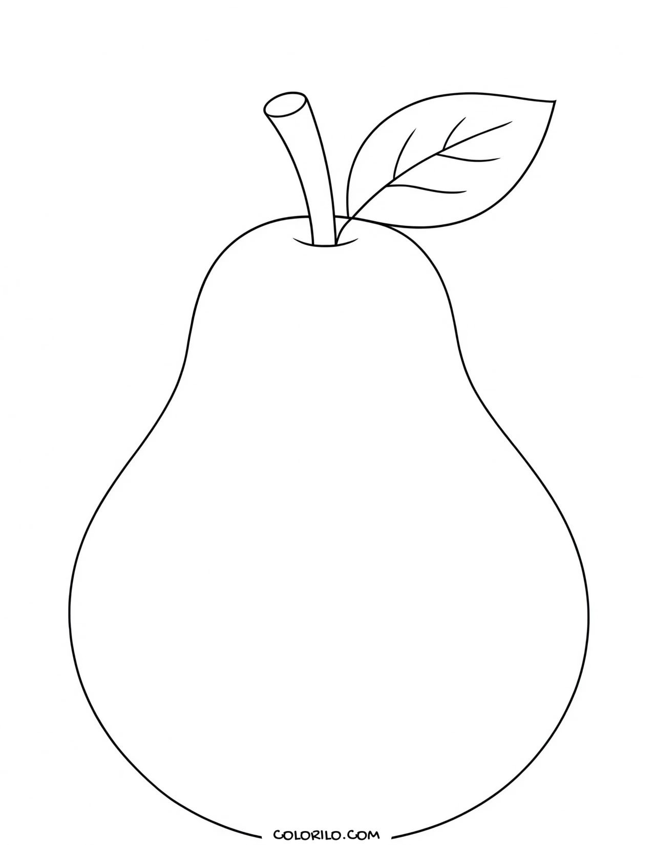 A pear with its stem and leaf coloring page
