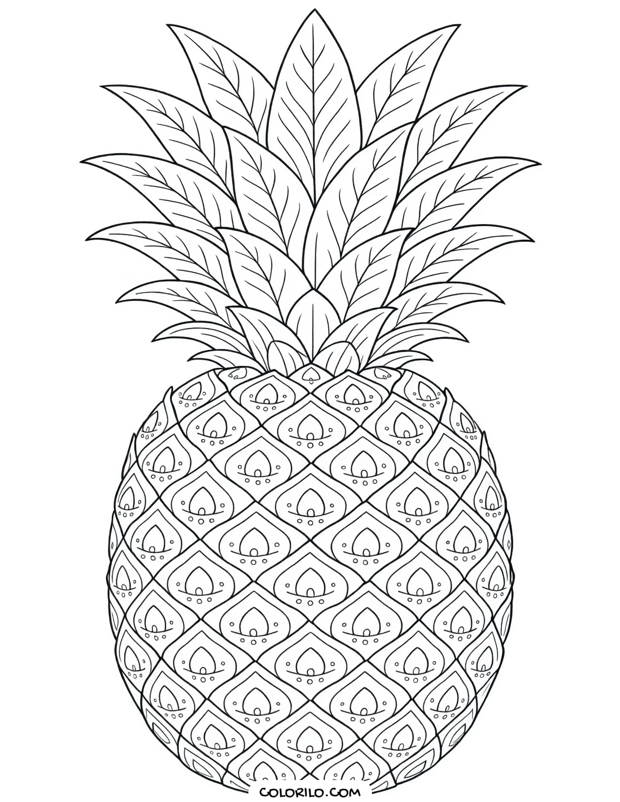 A pineapple with detailed scale pattern and crown coloring page