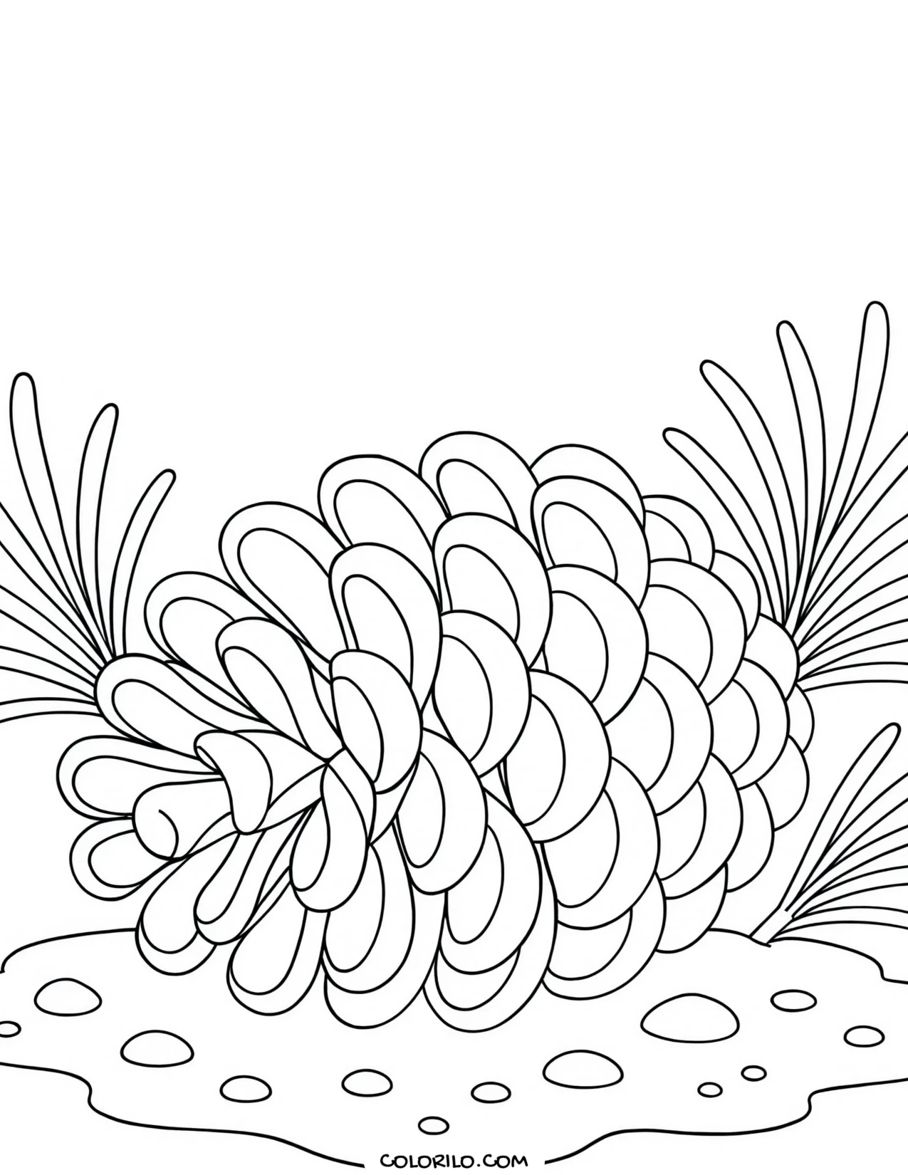 a pinecone resting among pine needles coloring page