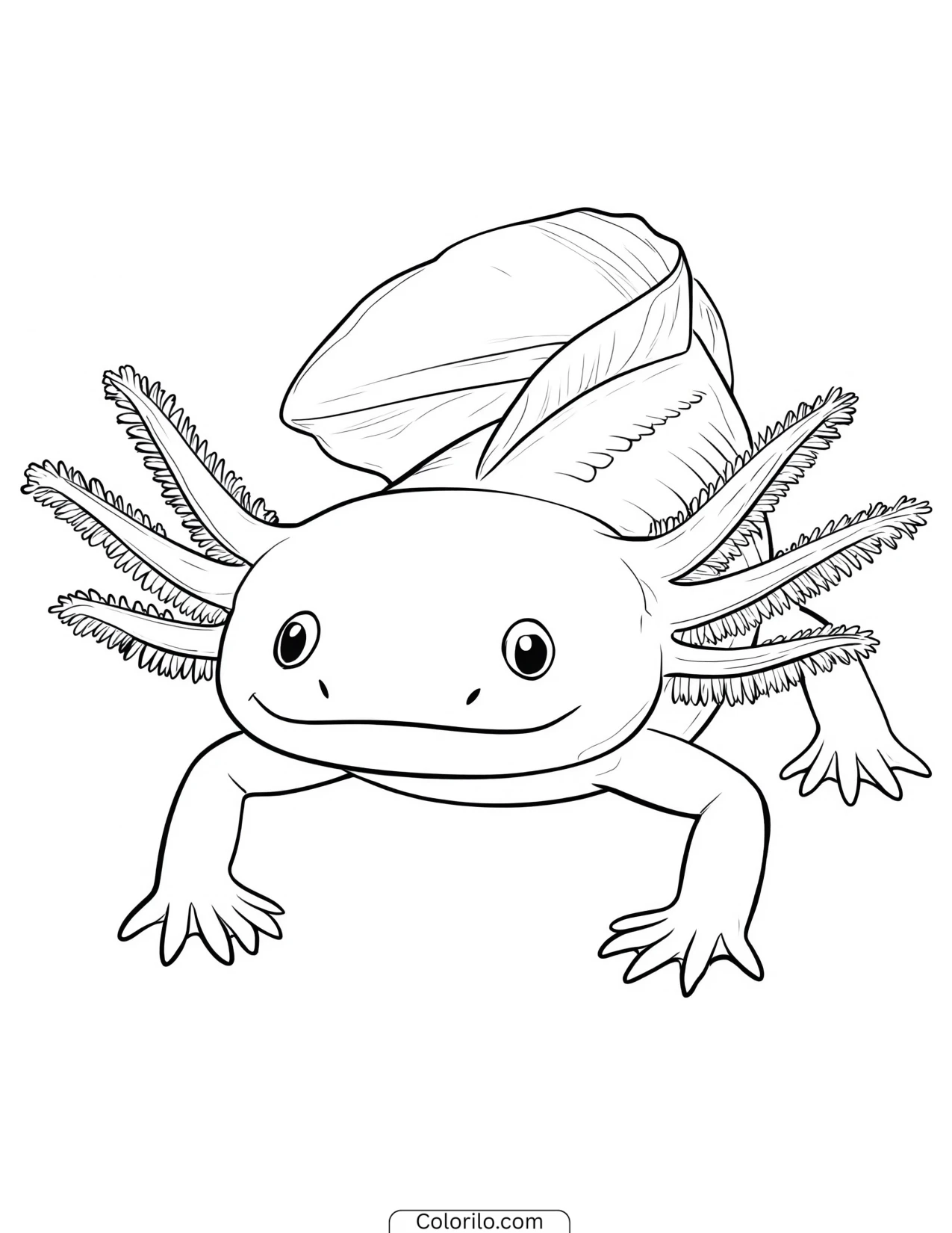 Playful axolotl wiggling its body coloring page