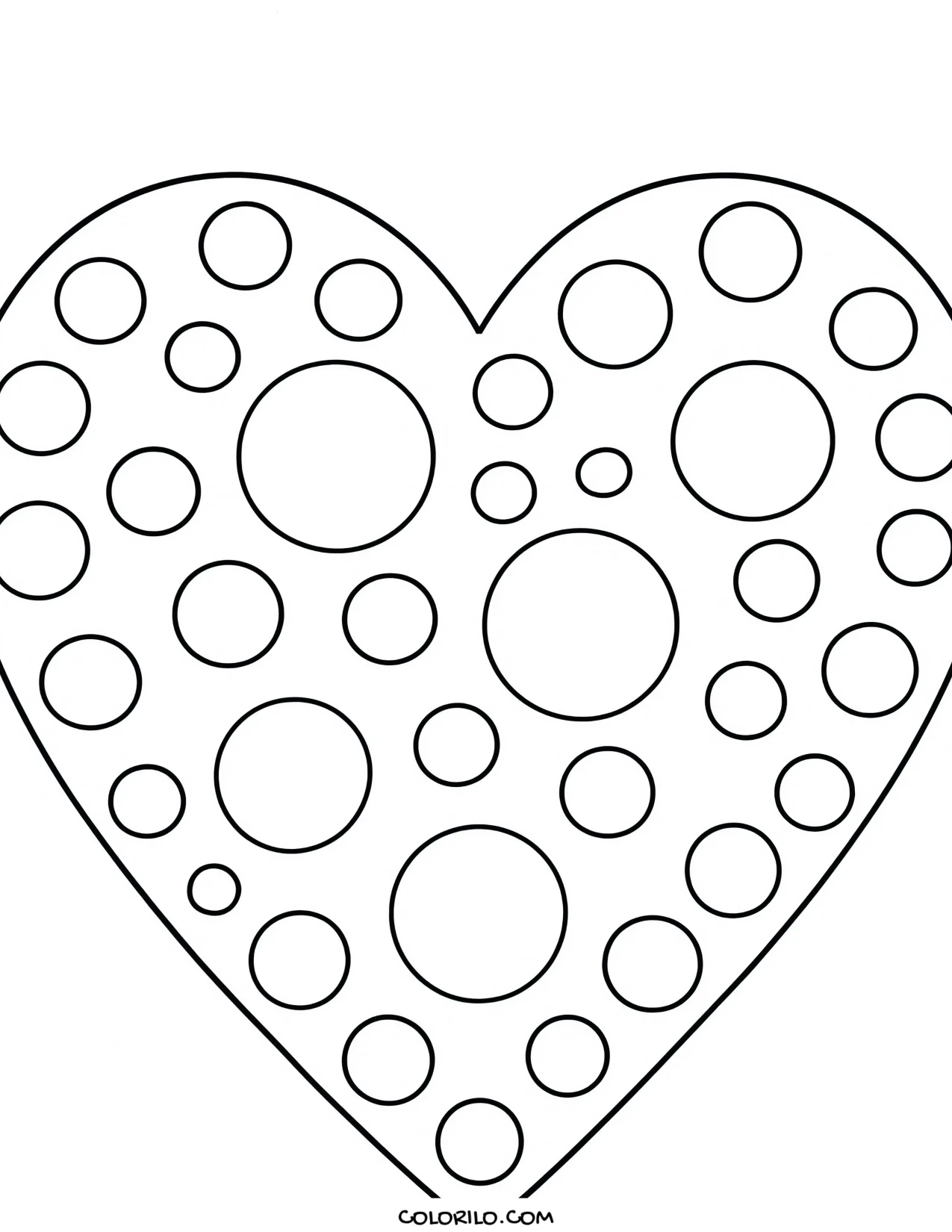 A heart covered in polka dots coloring page