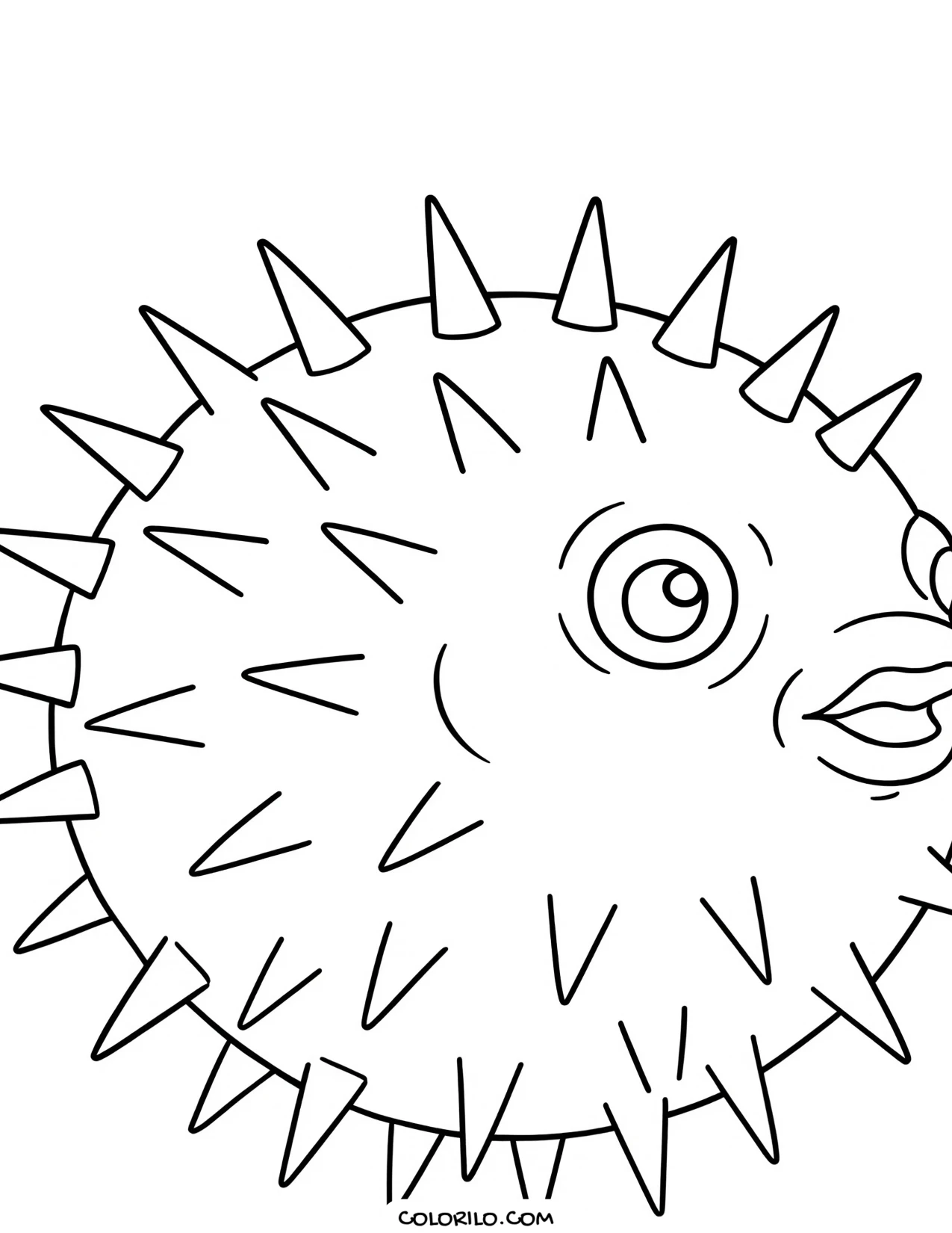 A porcupine pufferfish fully inflated coloring page