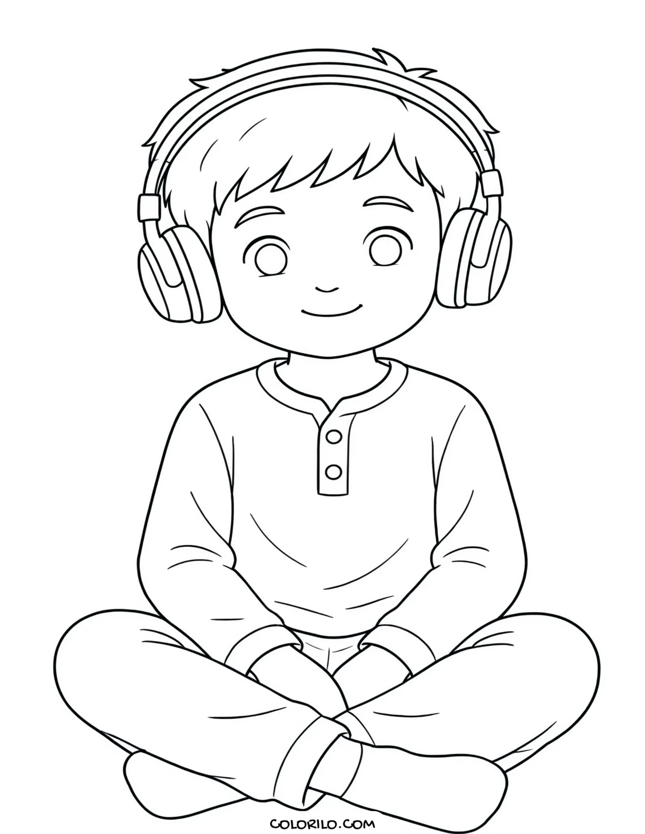 A preschool boy wearing headphones coloring page