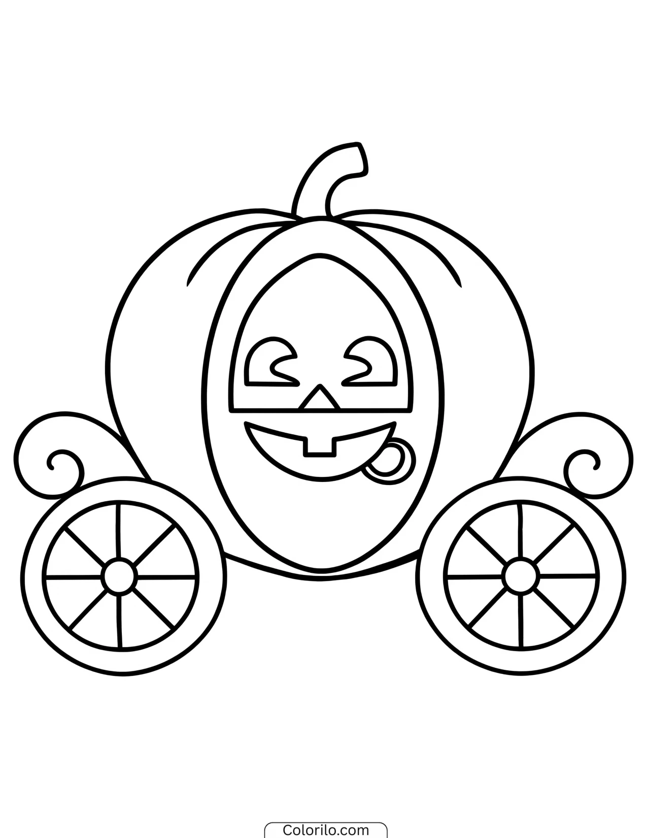 Pumpkin carriage with a carved face coloring page