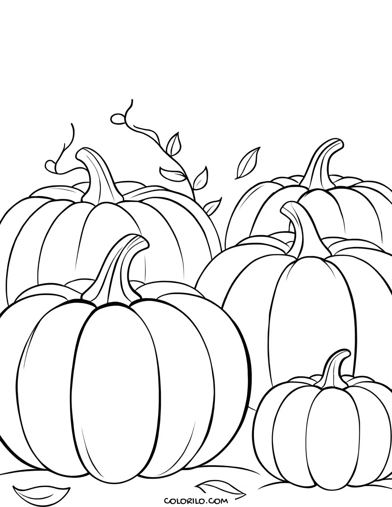A group of pumpkins of different sizes coloring page
