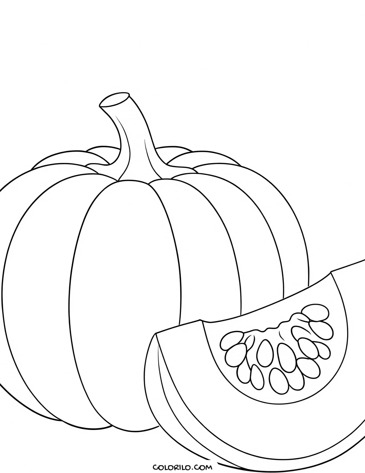 A small pumpkin with a cut wedge coloring page