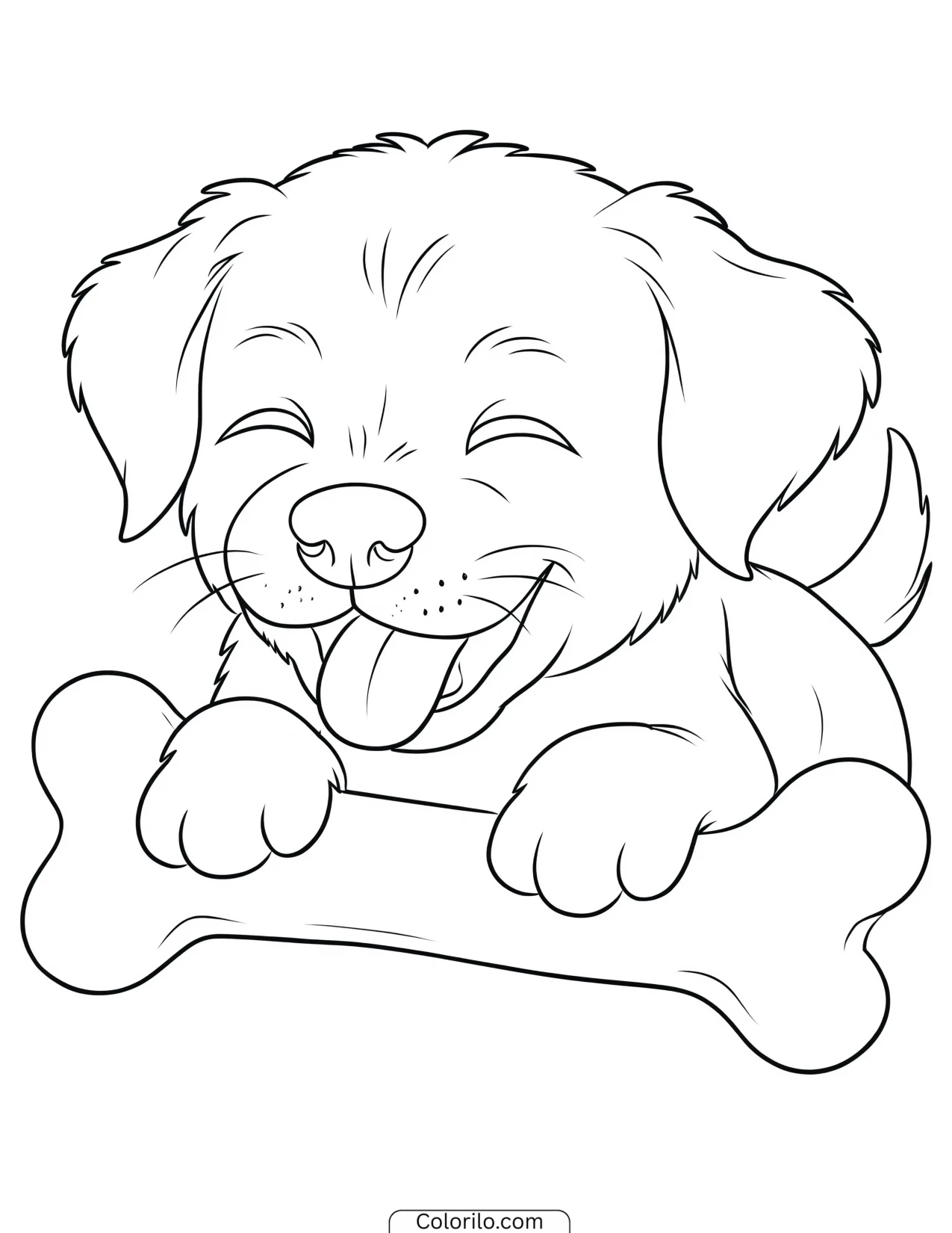 A puppy chewing on a bone coloring page
