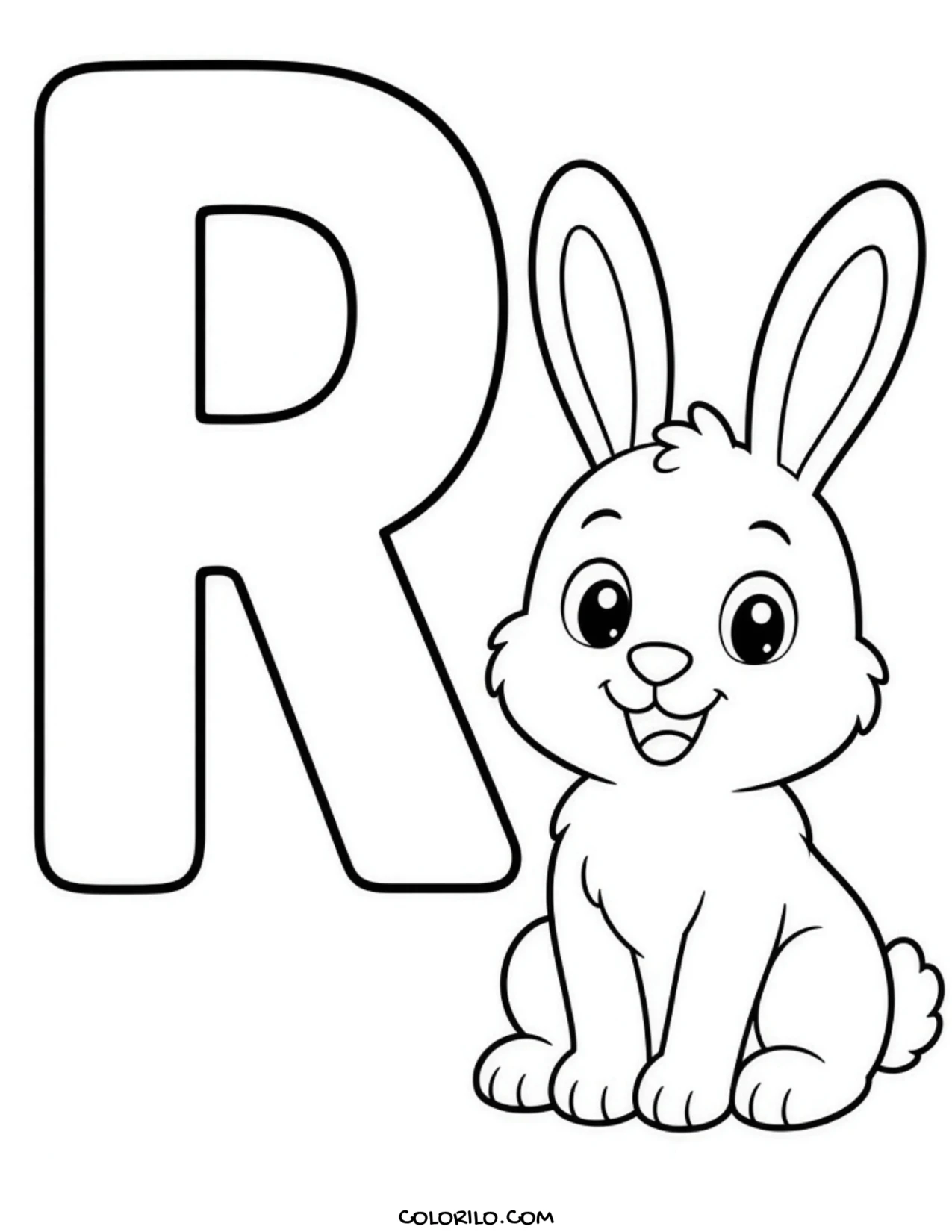 The letter R with a rabbit coloring page