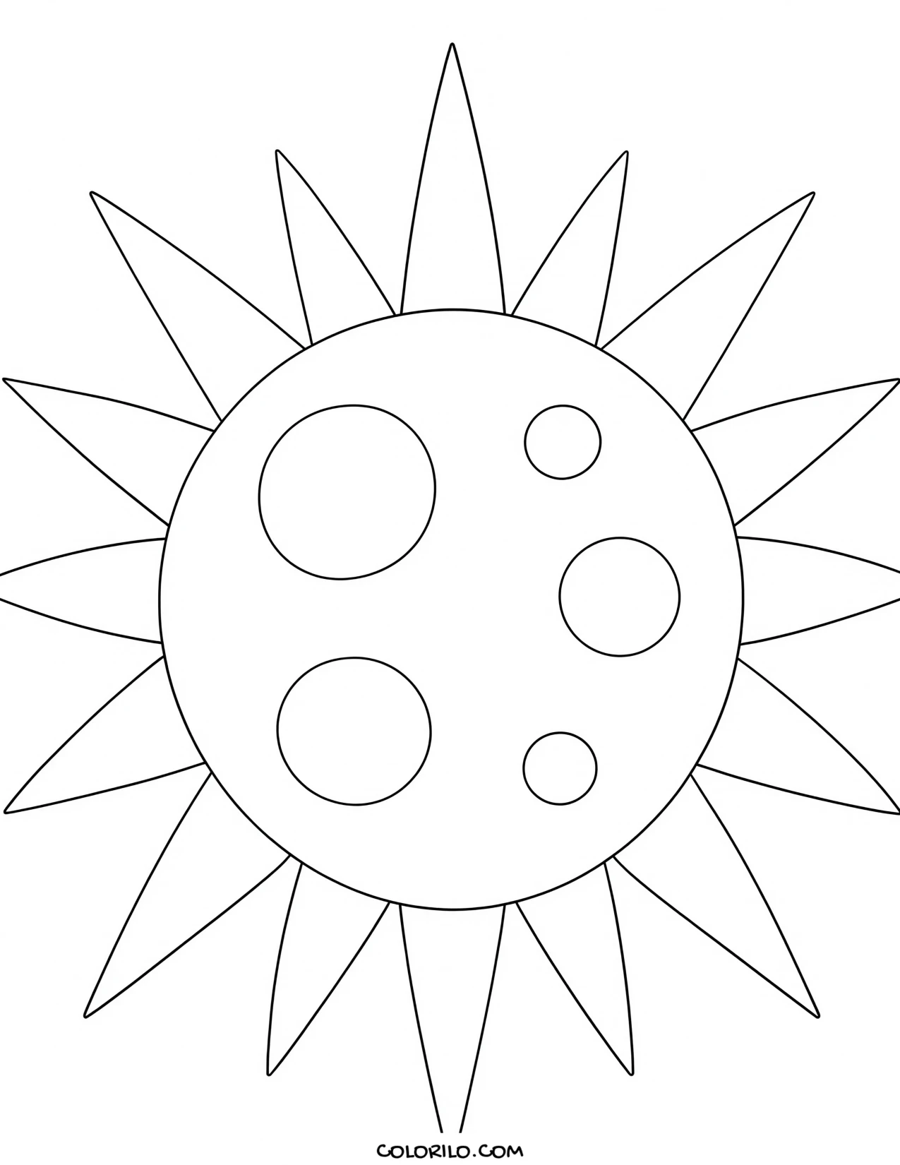 The Sun with its radiating light coloring page