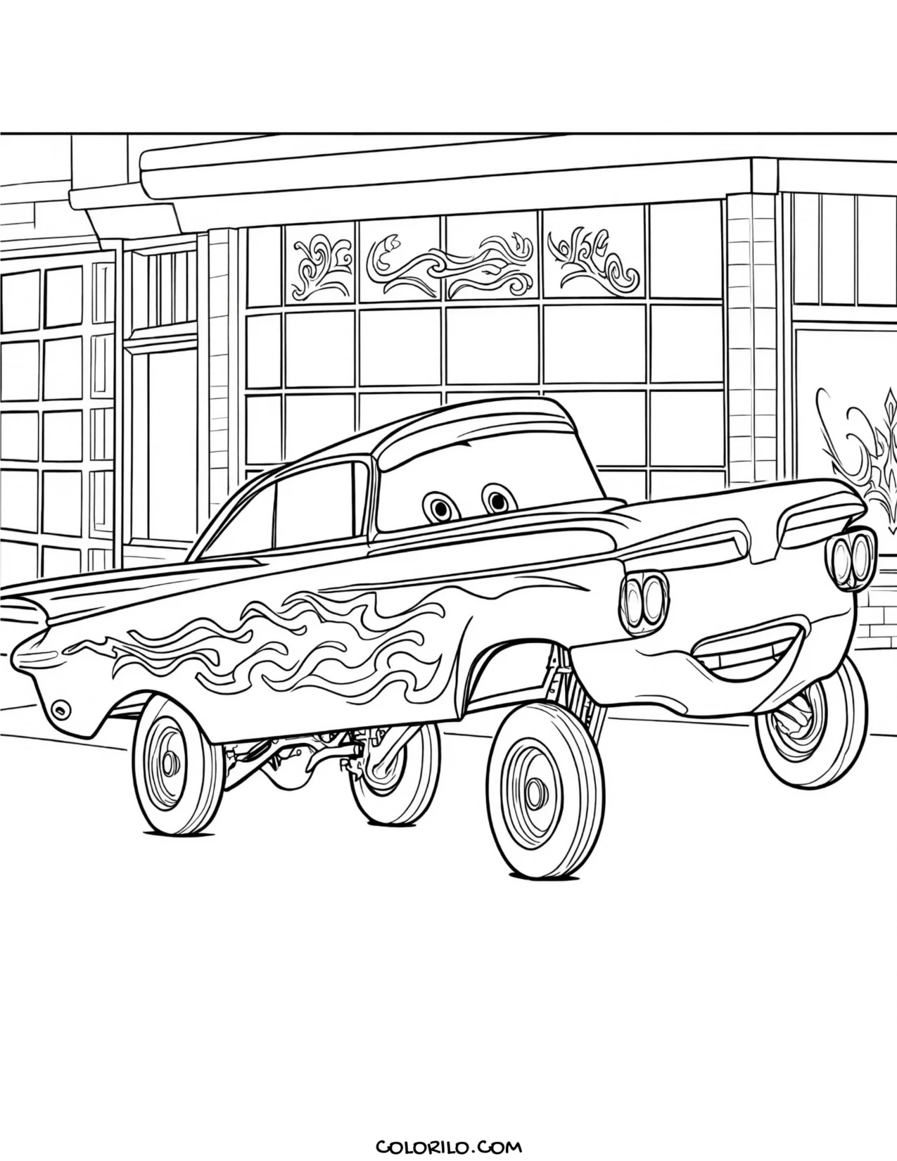 Ramone outside the cafe on main street coloring page