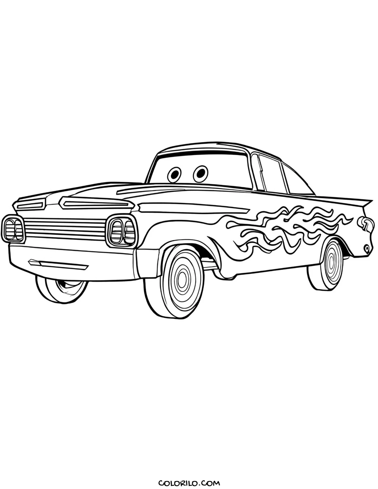 Ramone with his classic flame paintwork coloring page