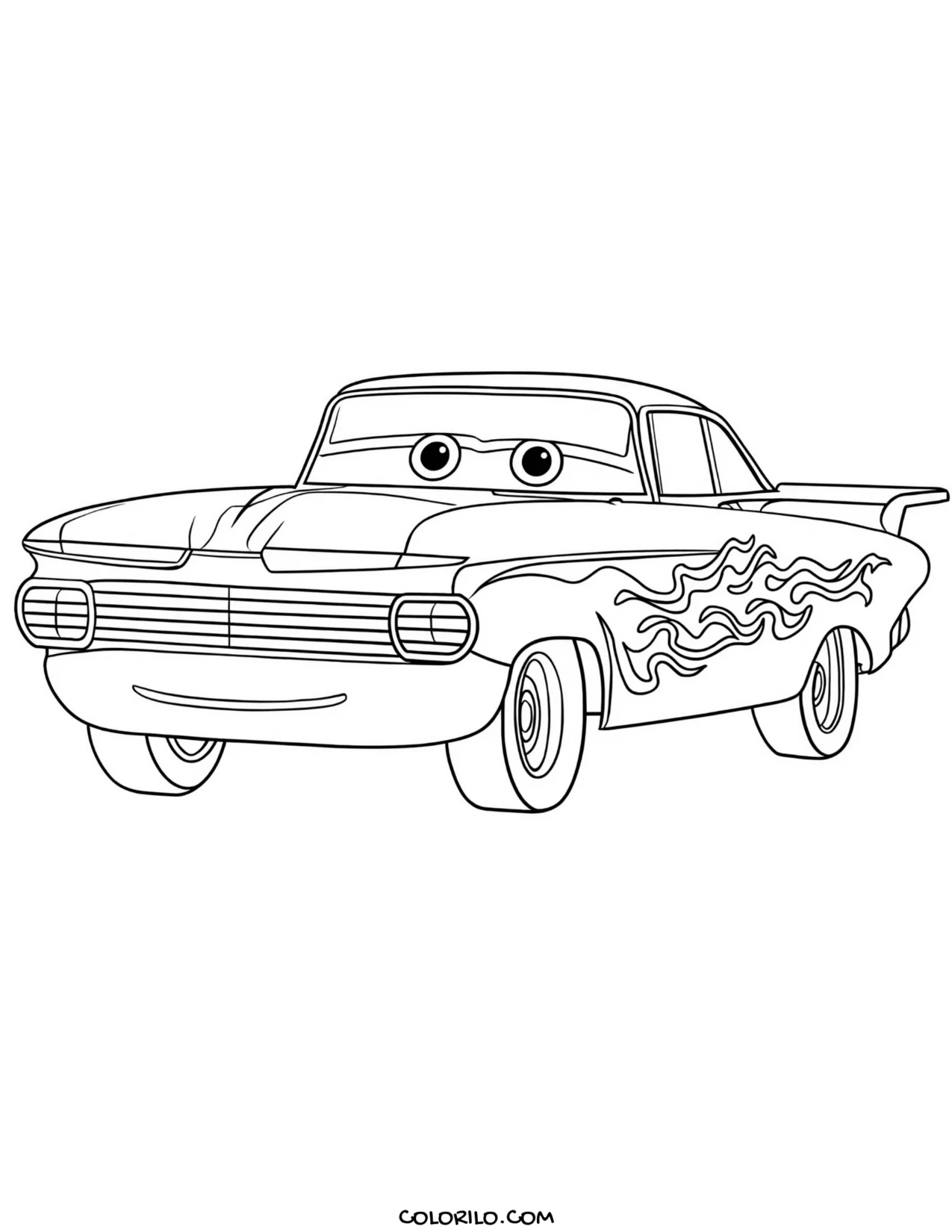 Ramone seen from the front with flames coloring page
