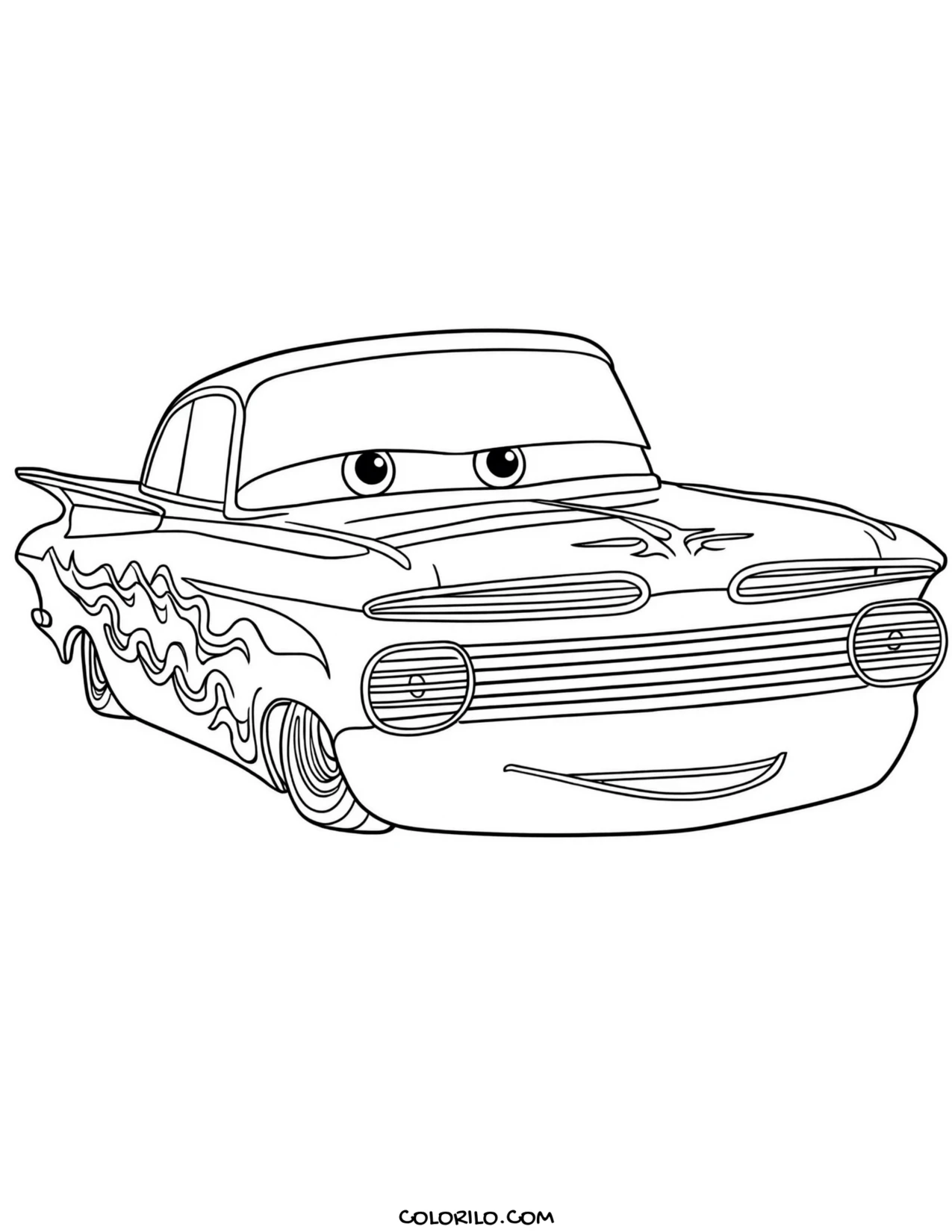 Ramone the lowrider with flames coloring page