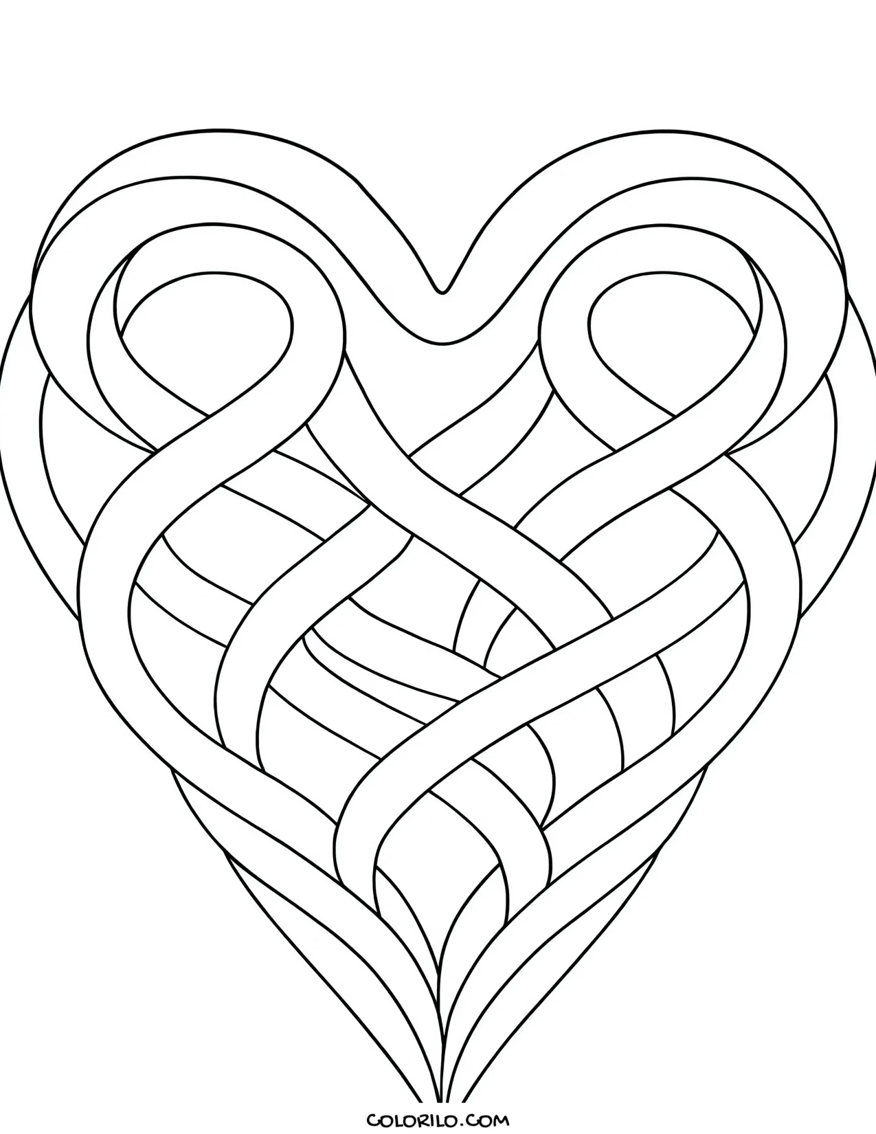A heart formed from ribbons coloring page