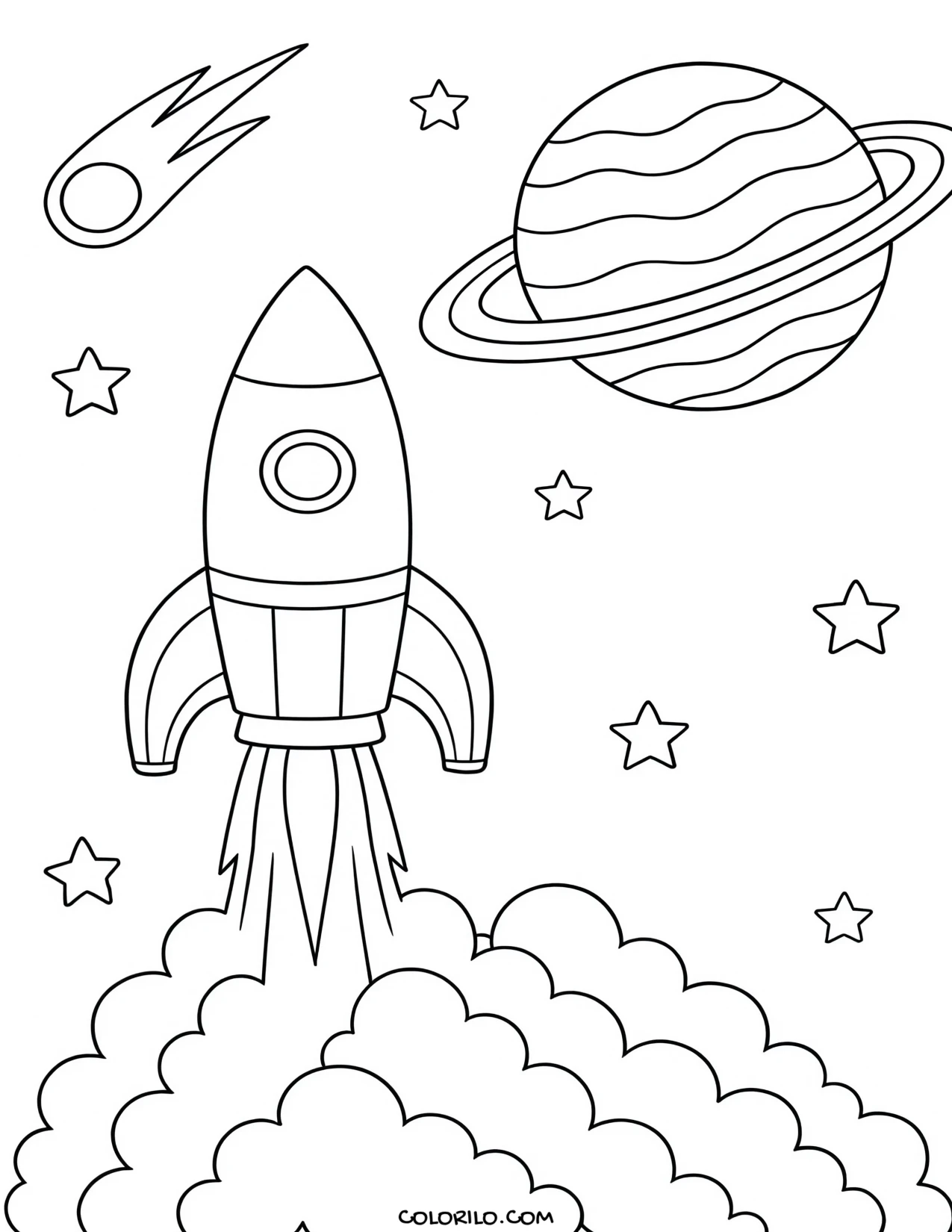 A Saturn rocket lifting off coloring page