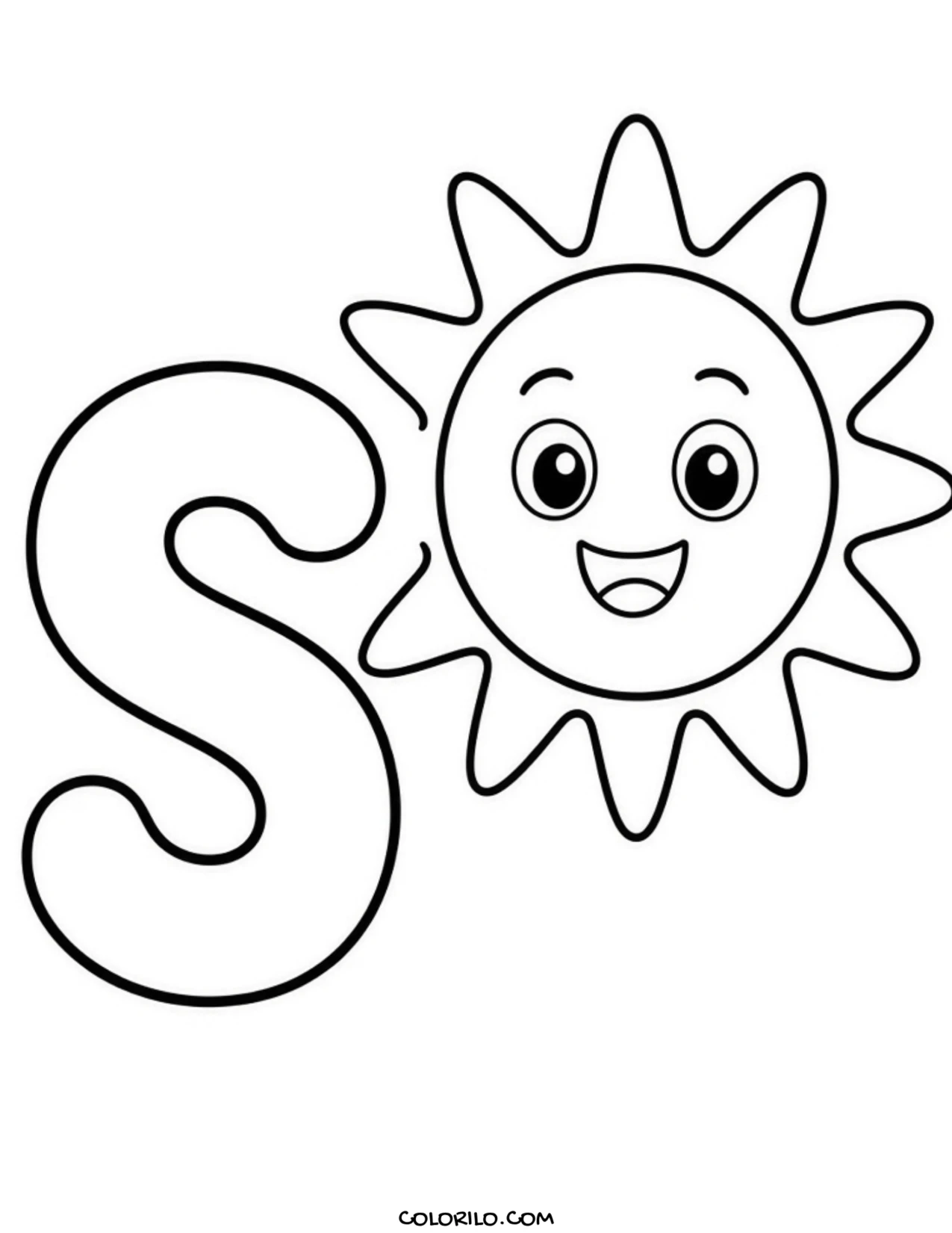 The letter S with a sun coloring page