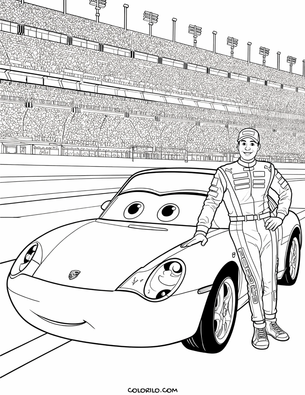 Sally Carrera in the stands at the stadium coloring page