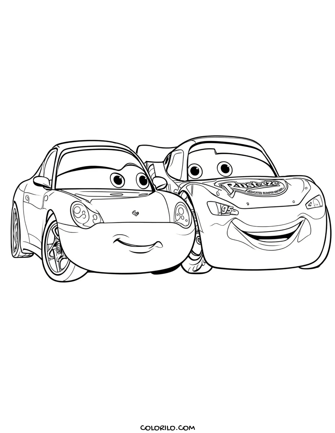 Sally Carrera with Lightning McQueen coloring page
