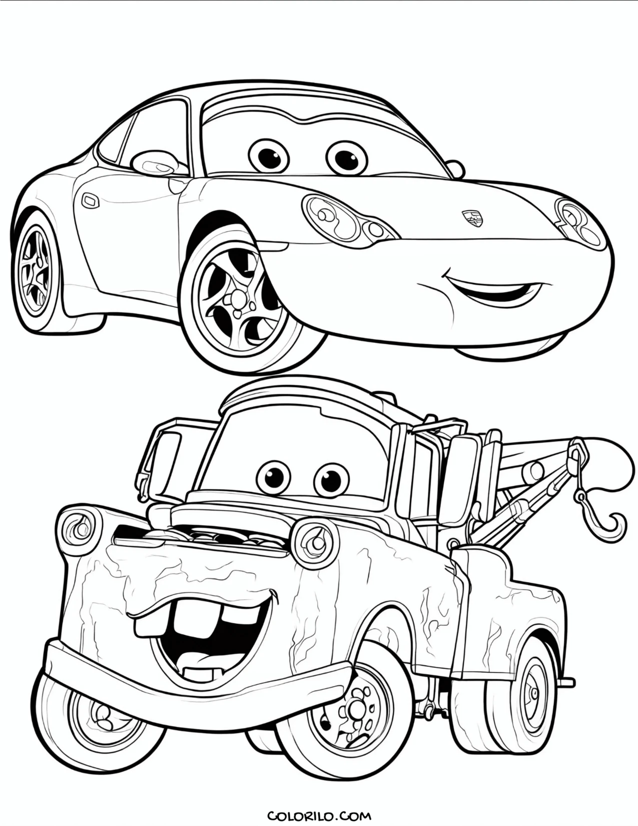 Sally Carrera beside Mater coloring page