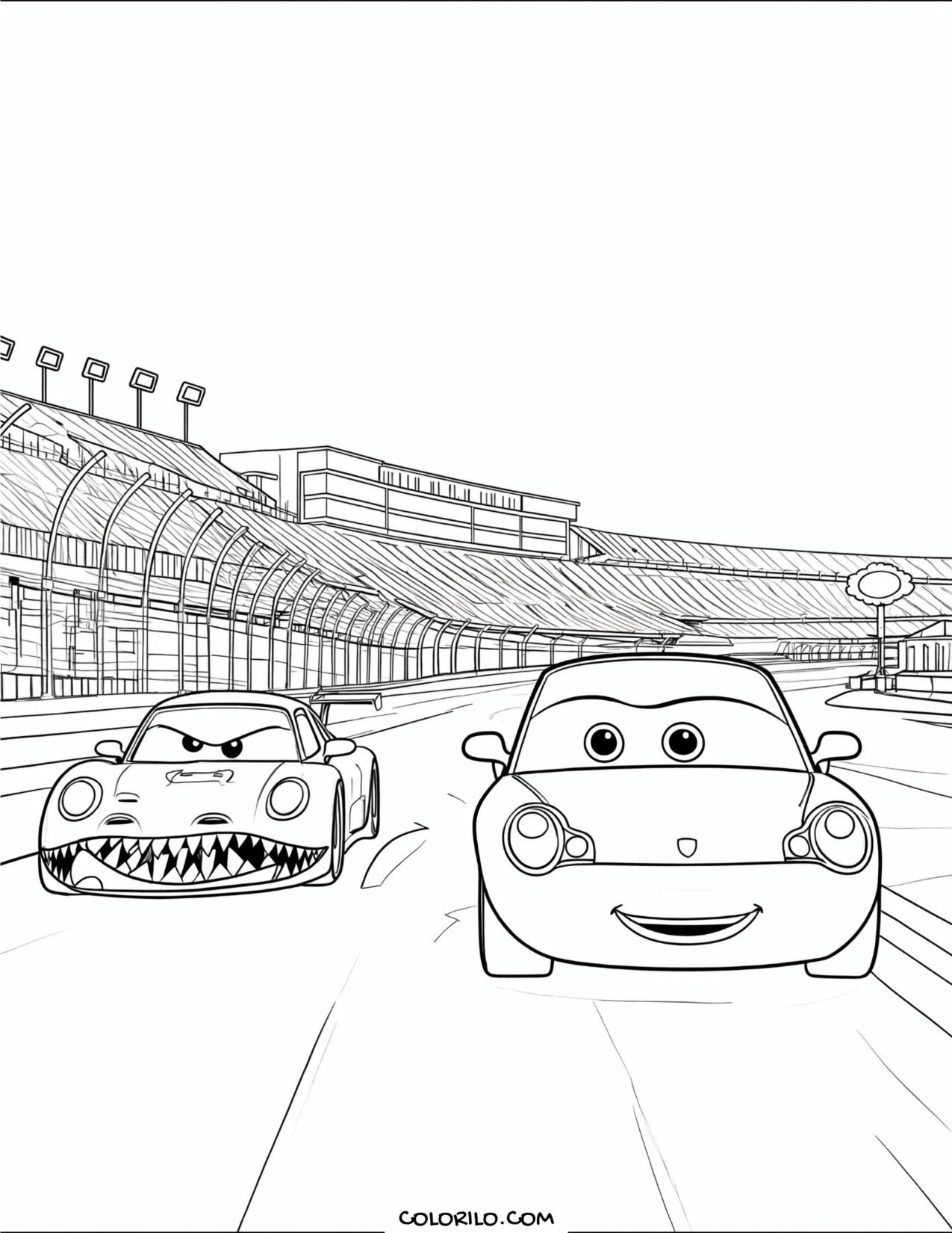 Sally Carrera at the race track coloring page
