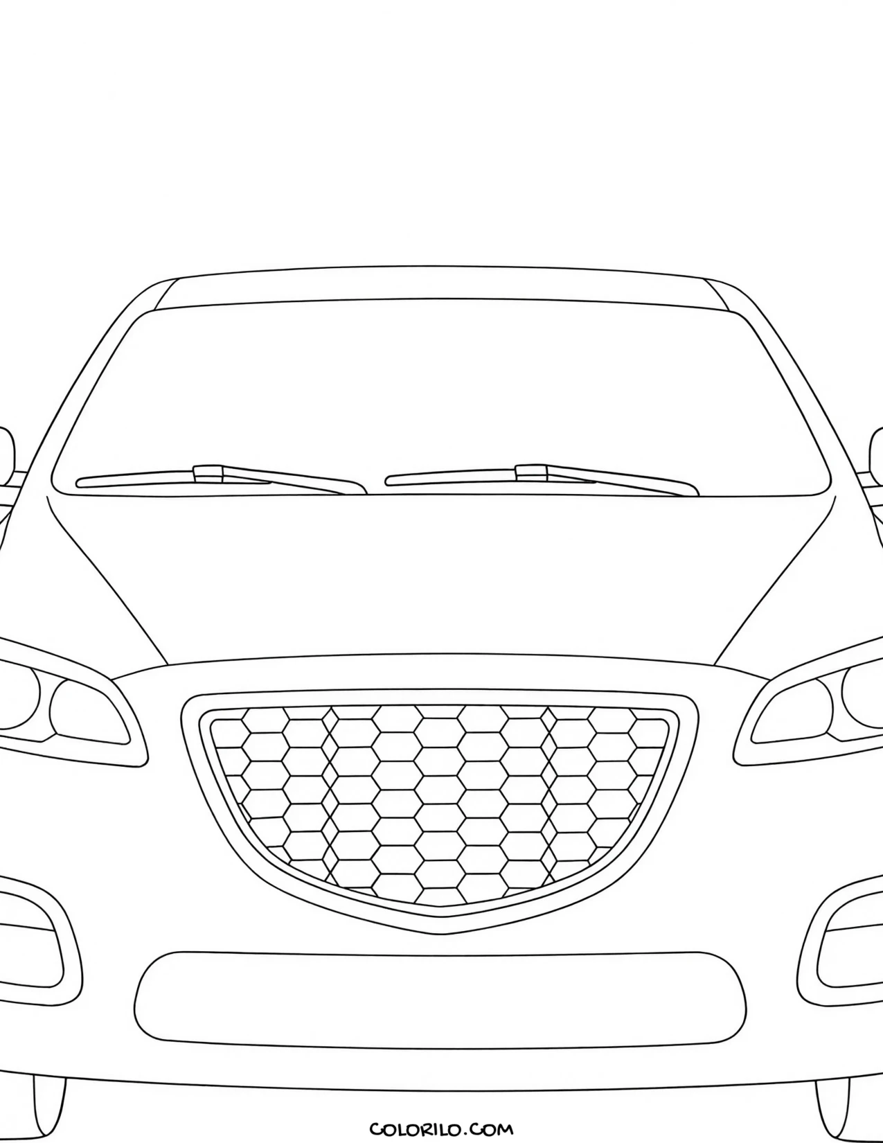 A saloon car from a front angle coloring page