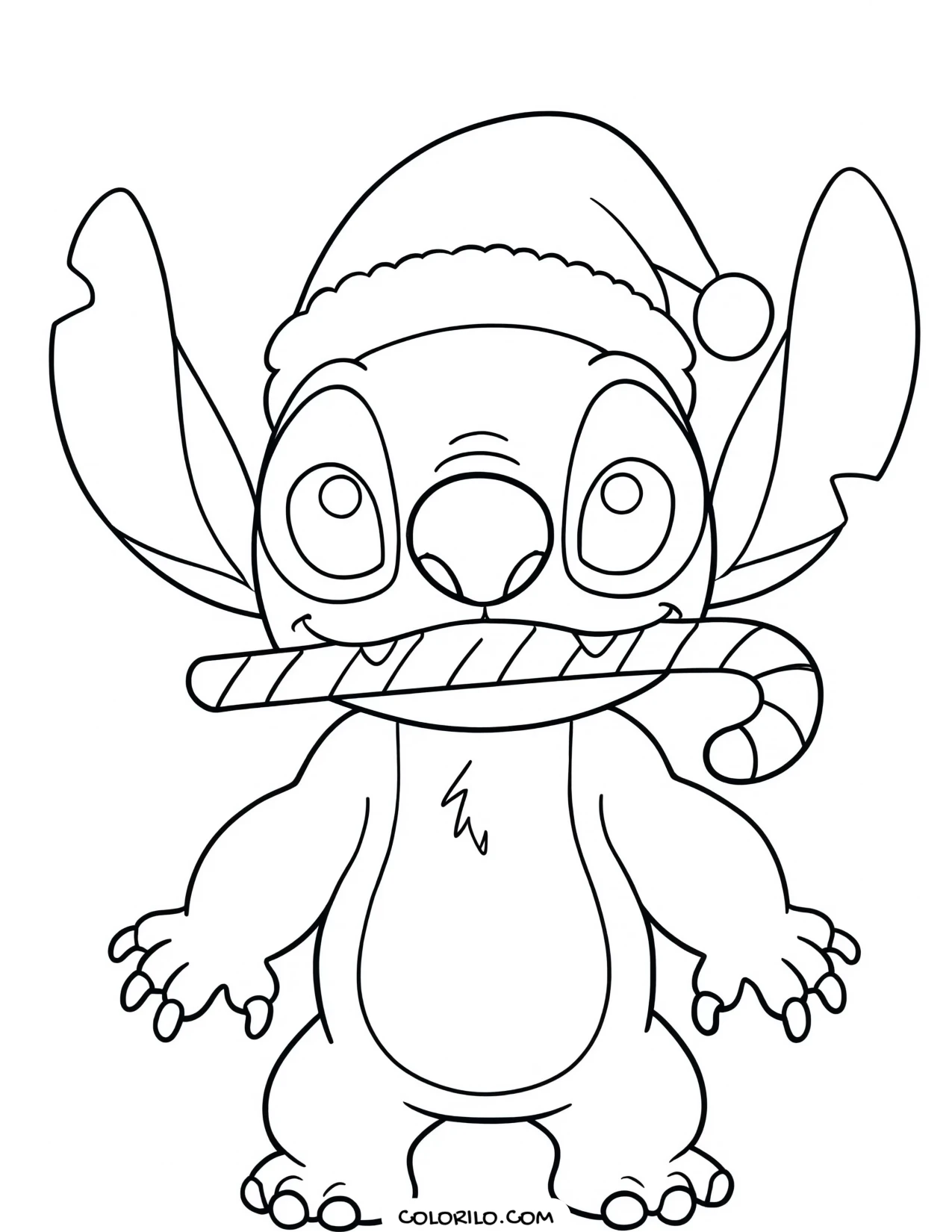 Stitch as Santa with sweets coloring page