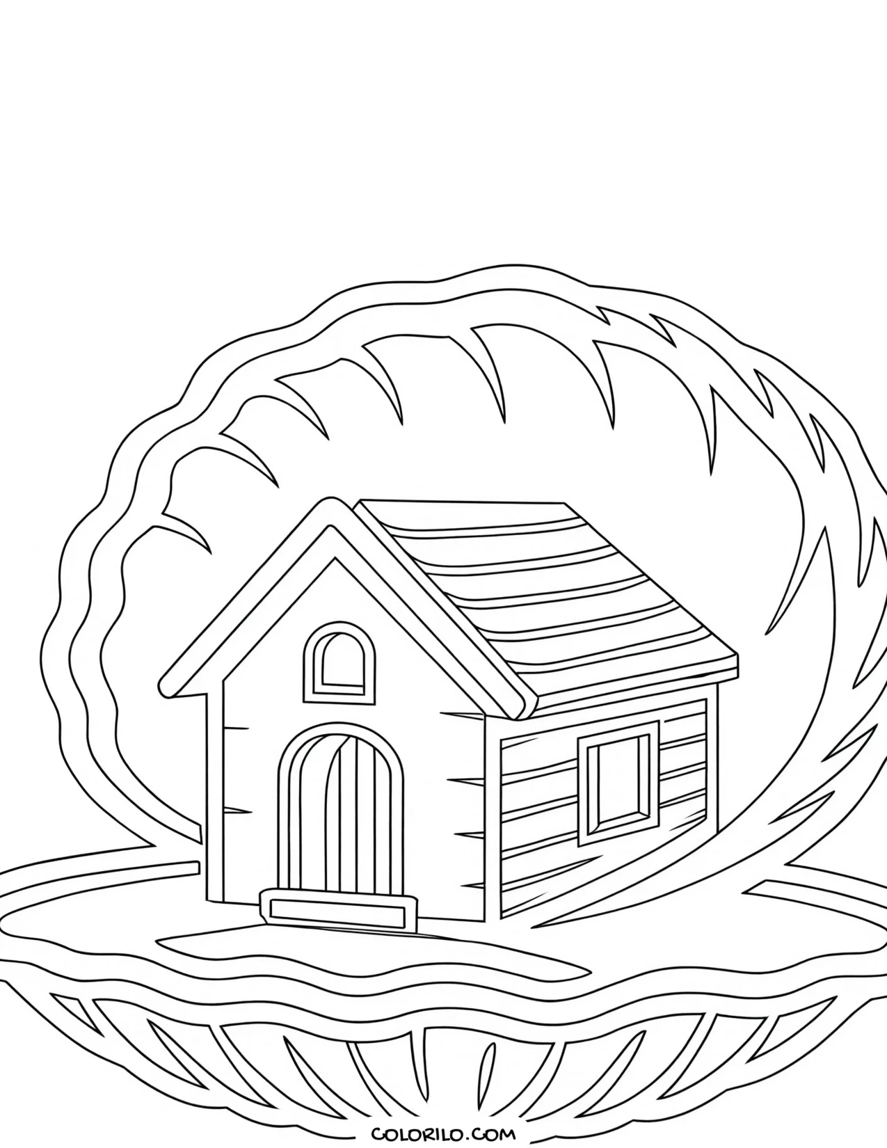 A house shaped like a spiral seashell coloring page