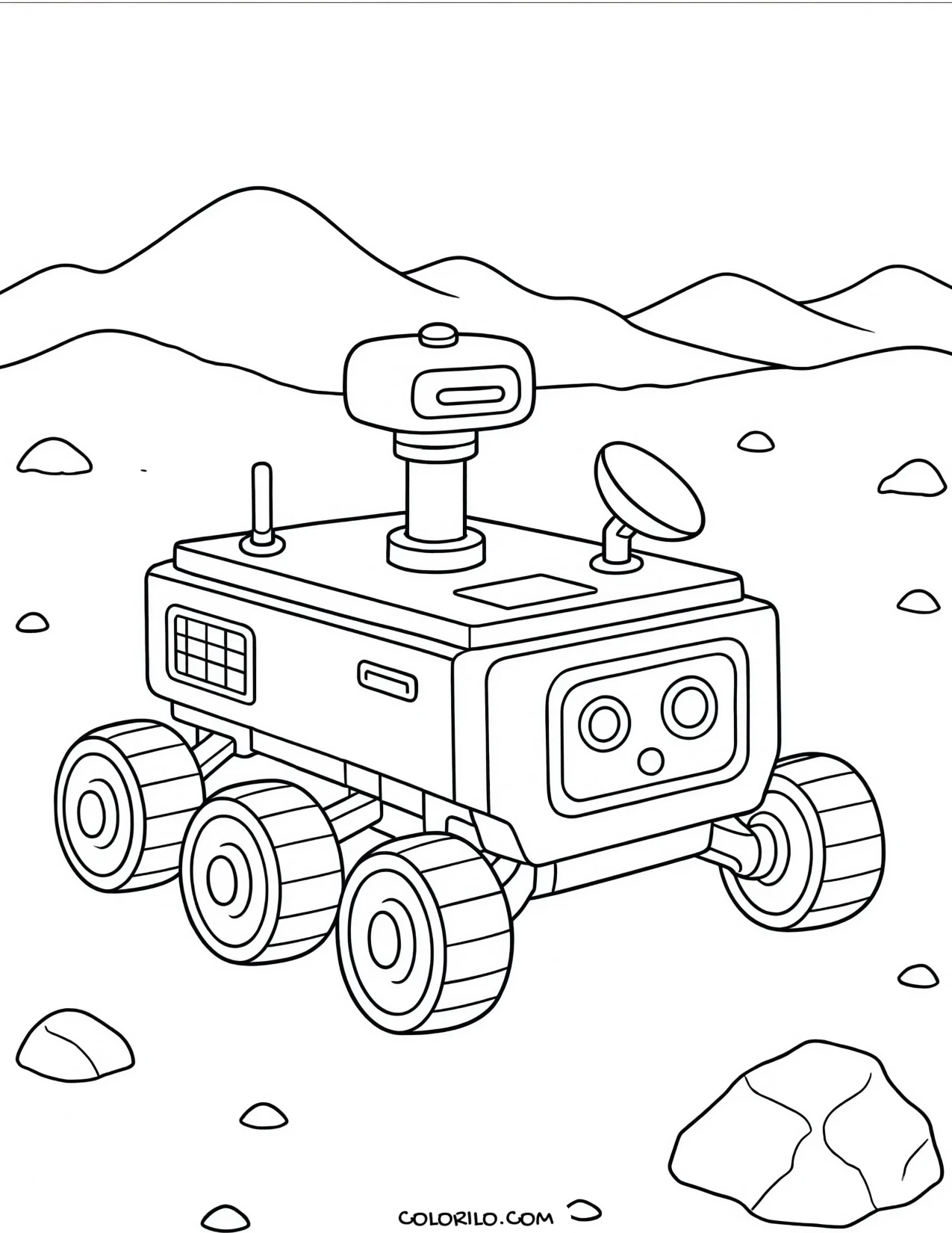 A simple drawing of a Mars rover coloring page