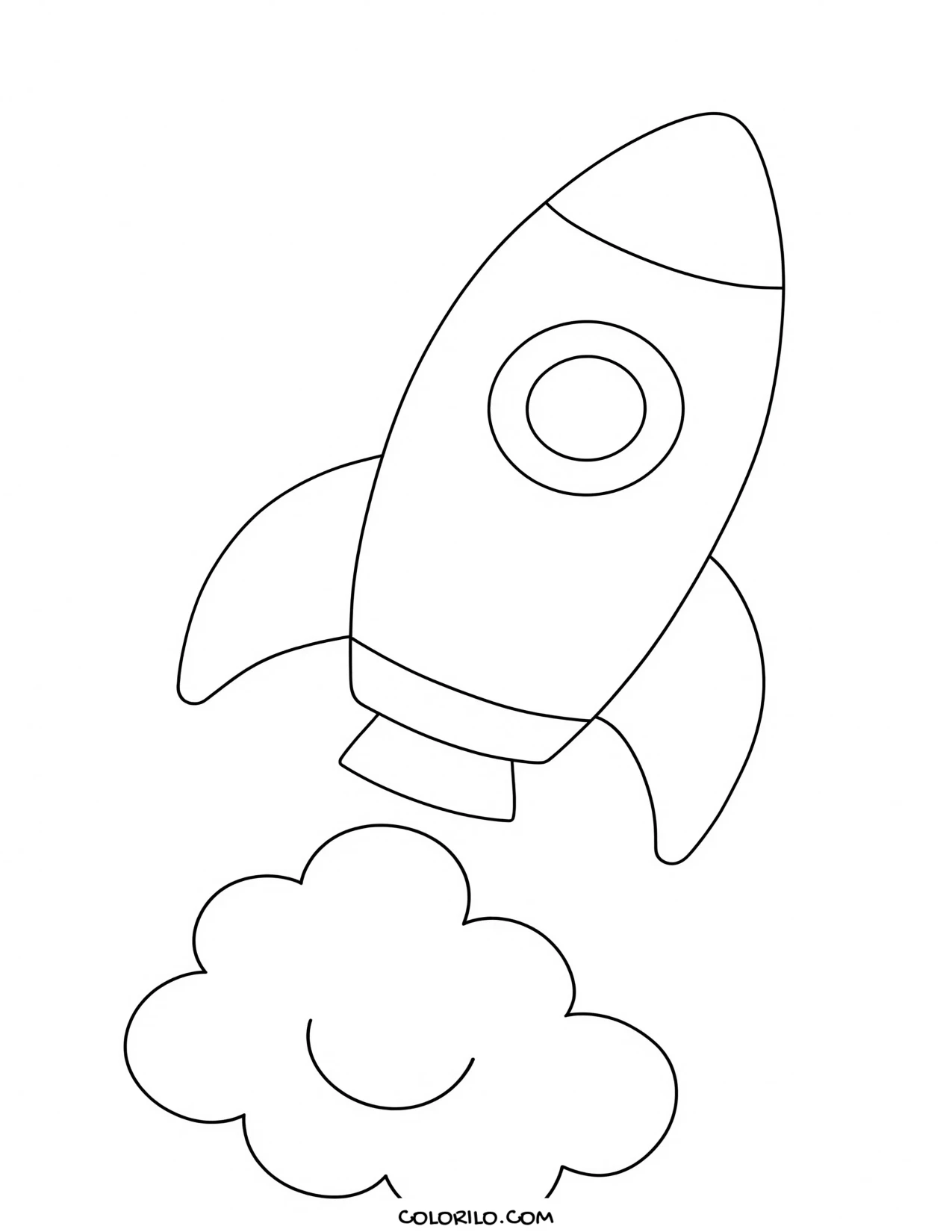 A simple rocket rising into the sky coloring page