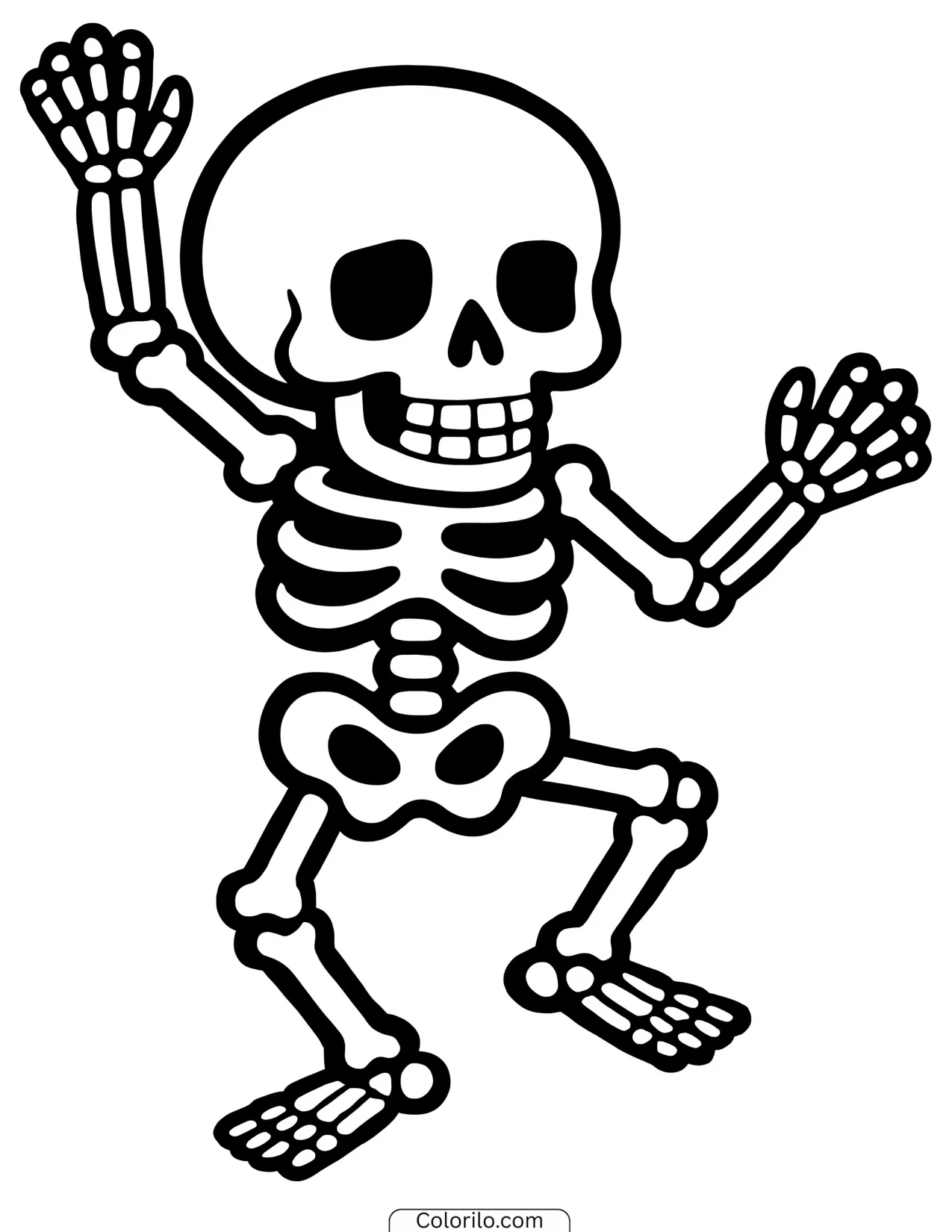 Skeleton waving and dancing coloring page