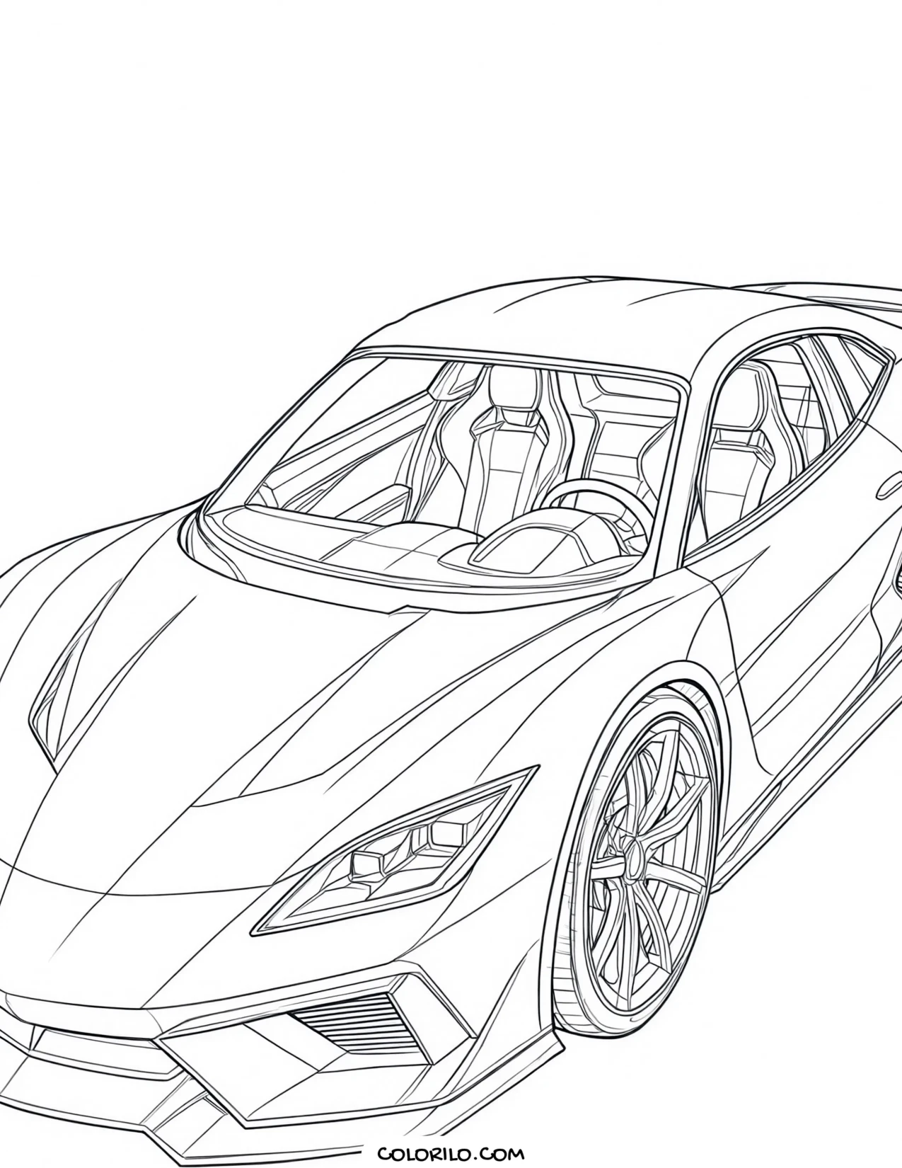 A sleek supercar in perspective coloring page