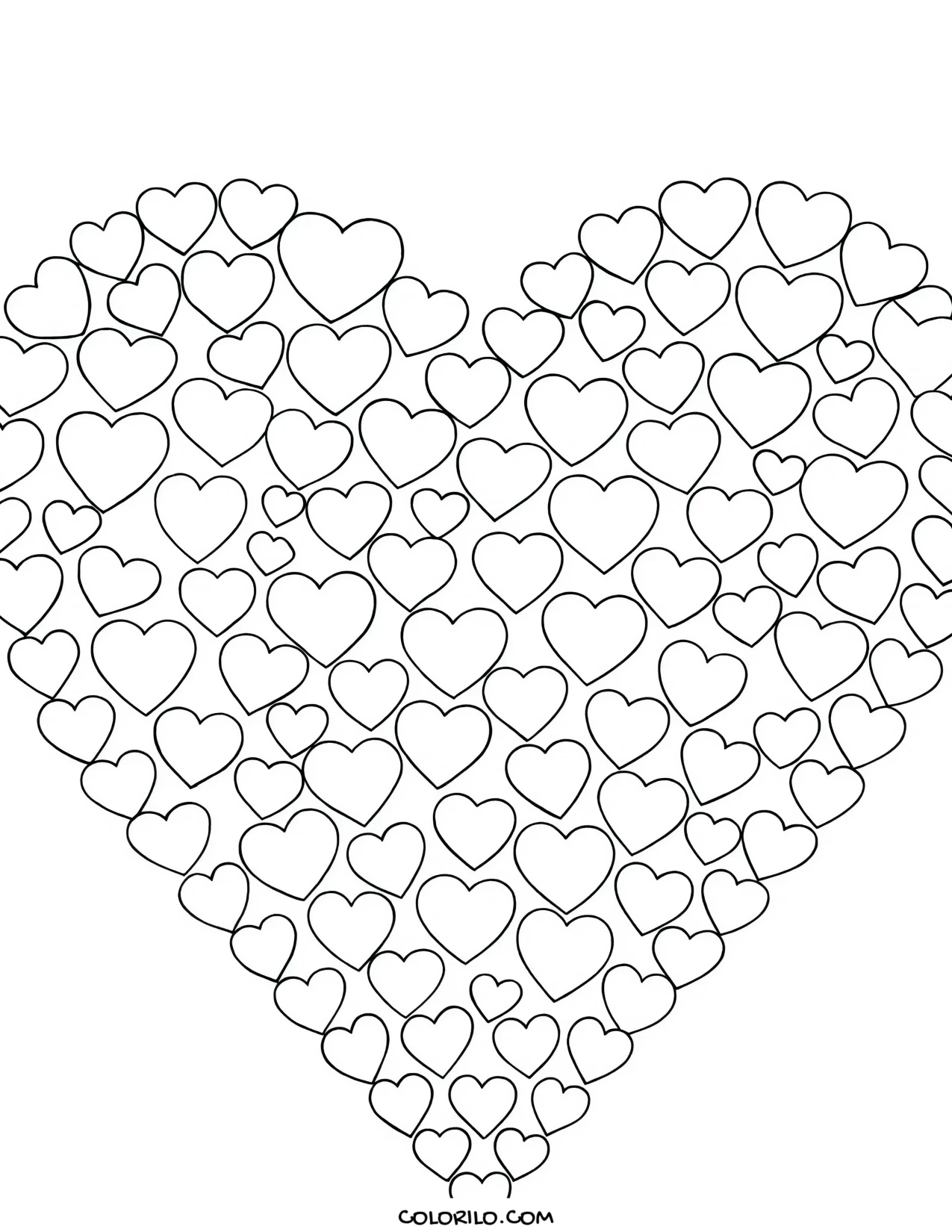 A large heart made from small hearts coloring page