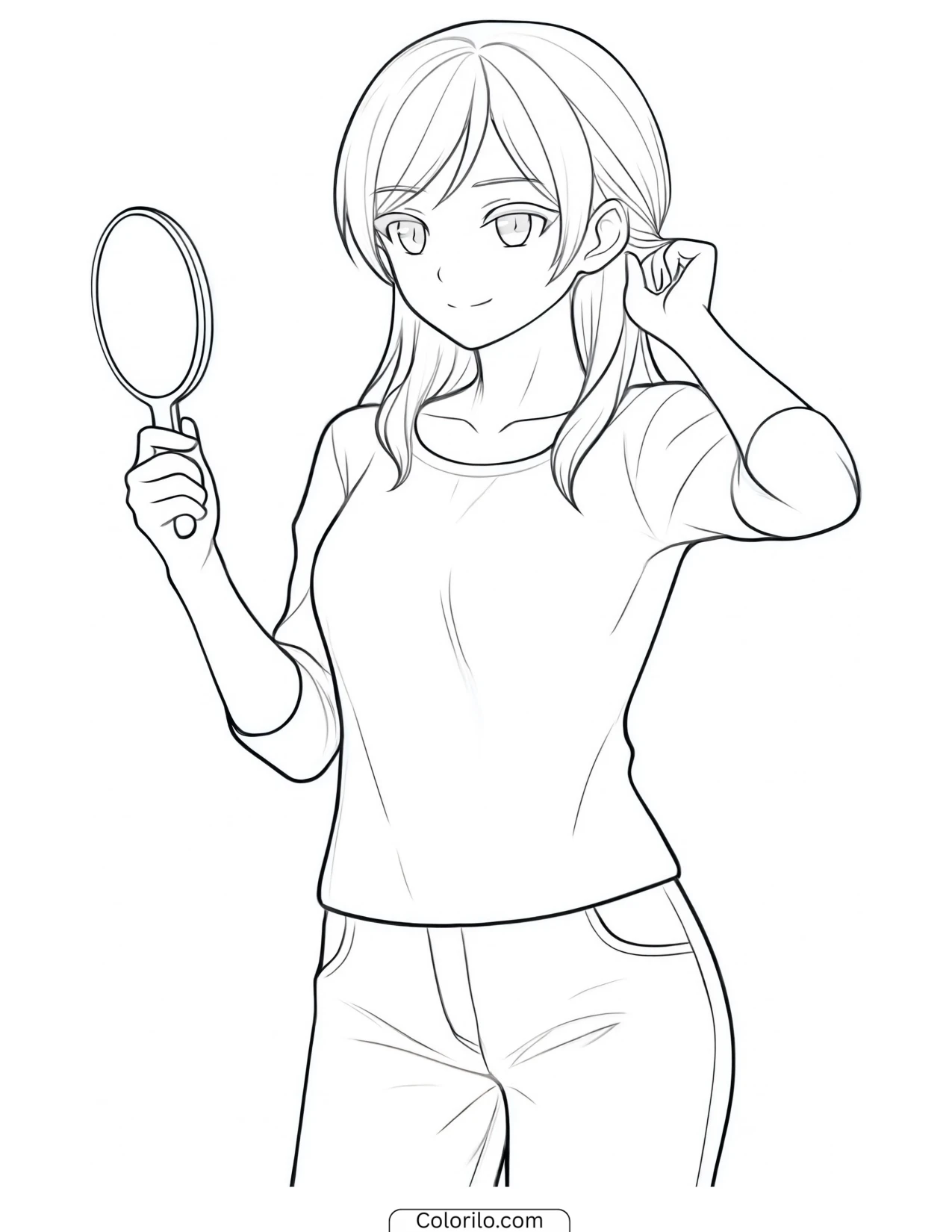 Sophia of KATSEYE checking her reflection coloring page